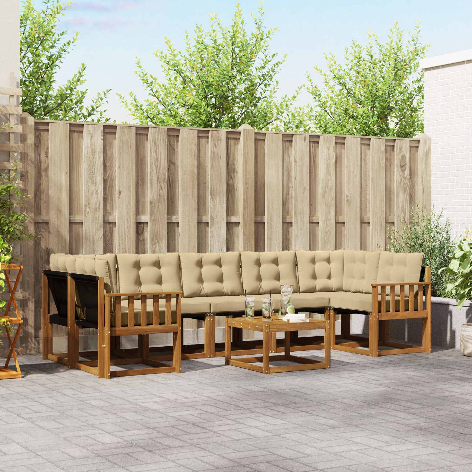 vidaXL Outdoor-Sofagarnitur mit Kissen 8 pcs Natur und Beige