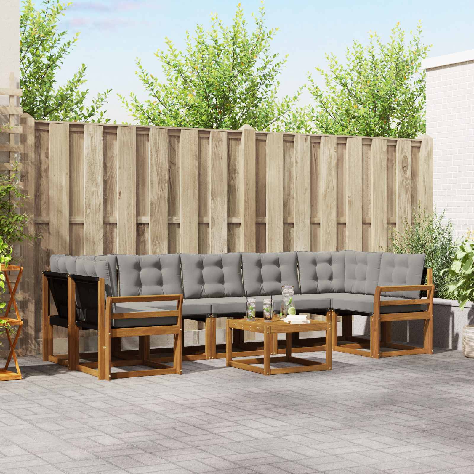 vidaXL Outdoor-Sofagarnitur mit Kissen 8 pcs Natürlich und Hellgrau