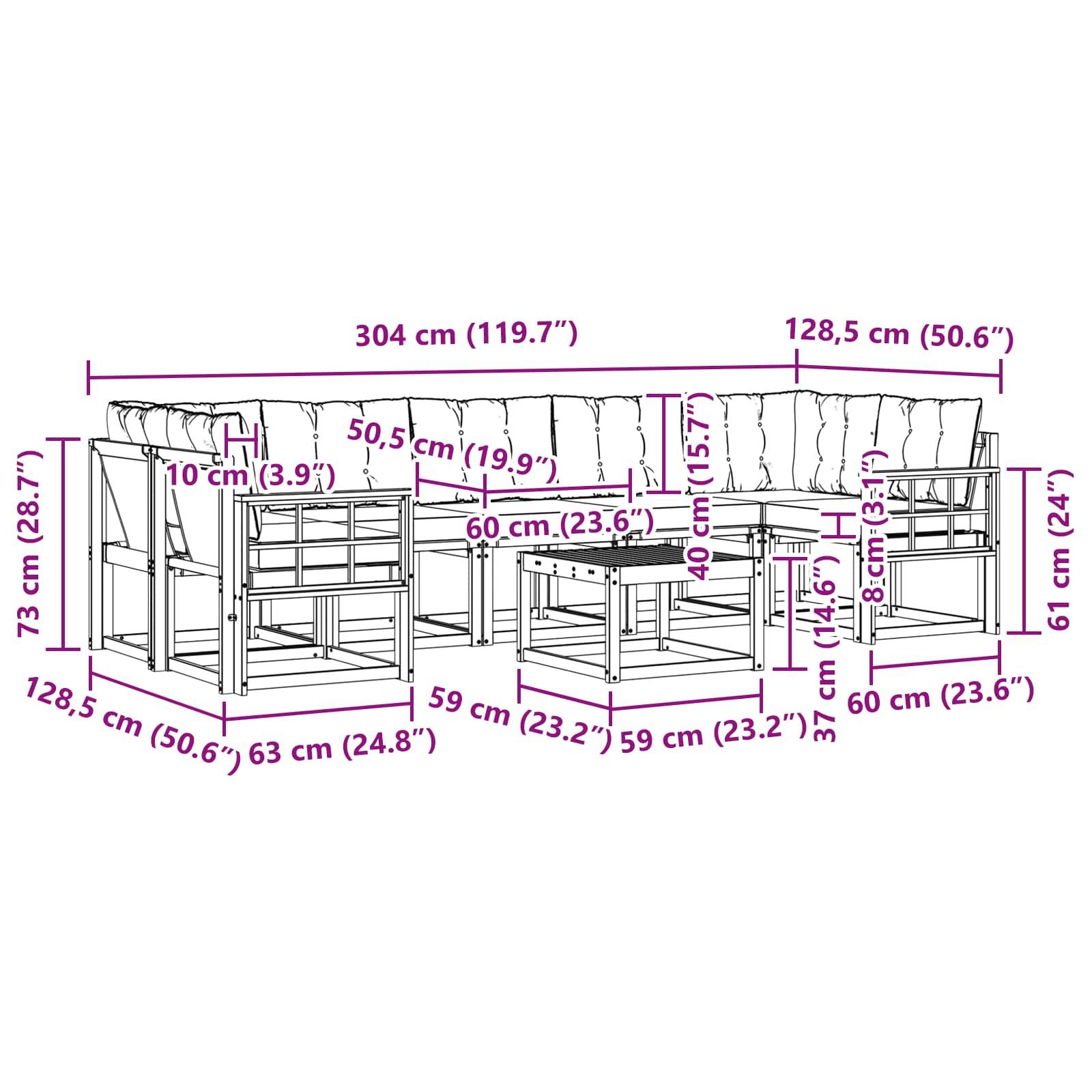 vidaXL Outdoor-Sofagarnitur mit Kissen 8 pcs Natur und Beige