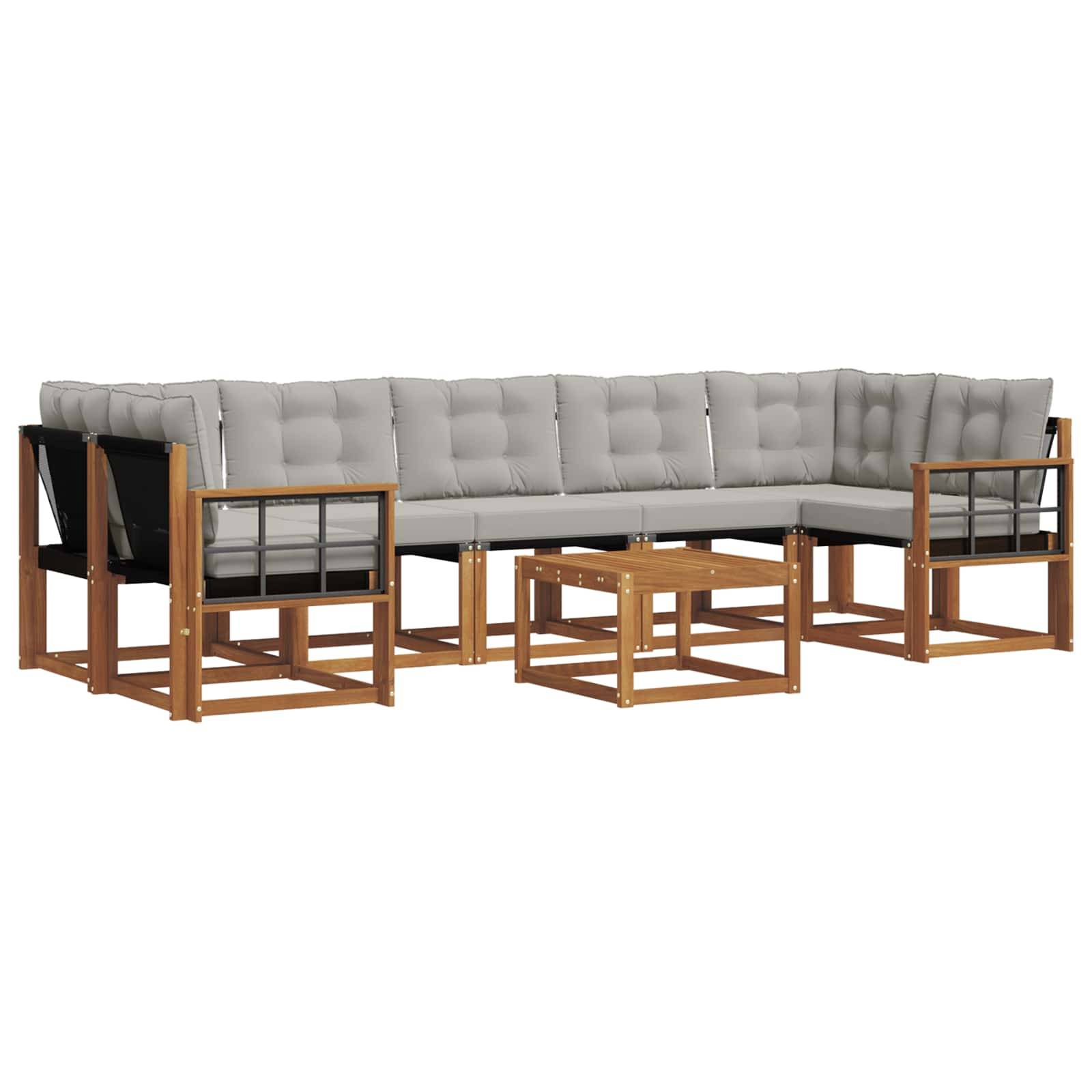 vidaXL Outdoor-Sofagarnitur mit Kissen 8 pcs Natürlich und Hellgrau