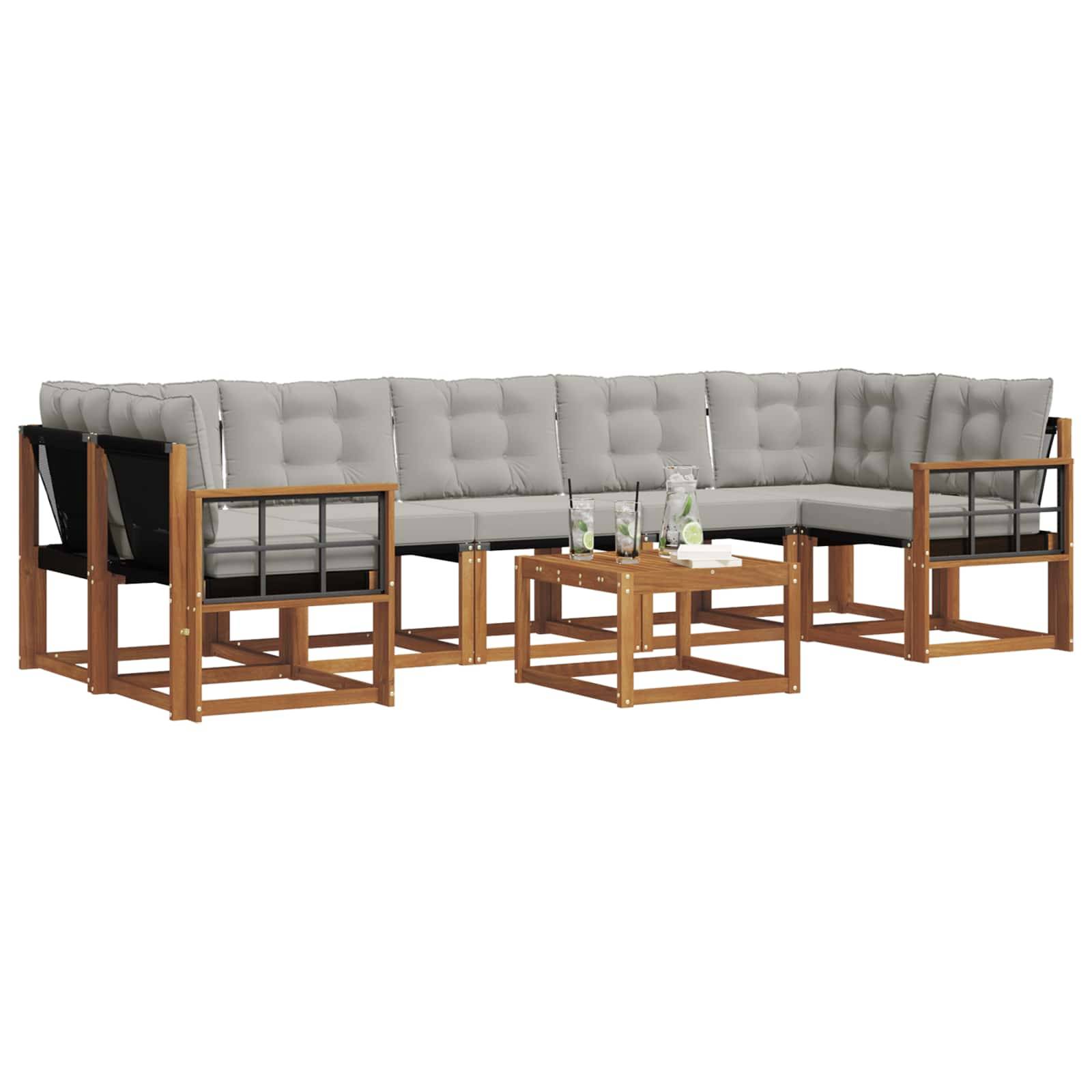 vidaXL Outdoor-Sofagarnitur mit Kissen 8 pcs Natürlich und Hellgrau