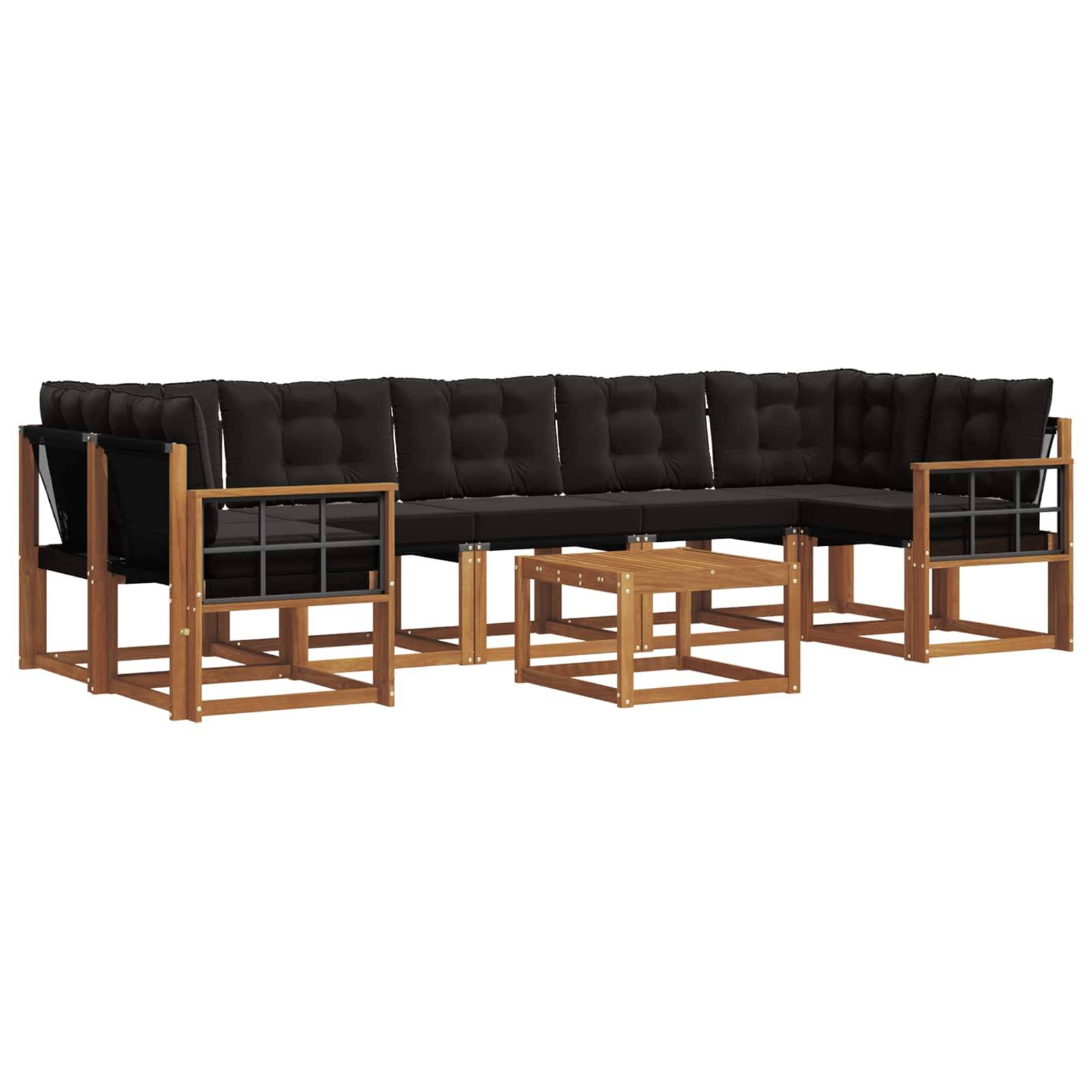 vidaXL Outdoor-Sofagarnitur mit Kissen 8 pcs Natürlich und Schwarz