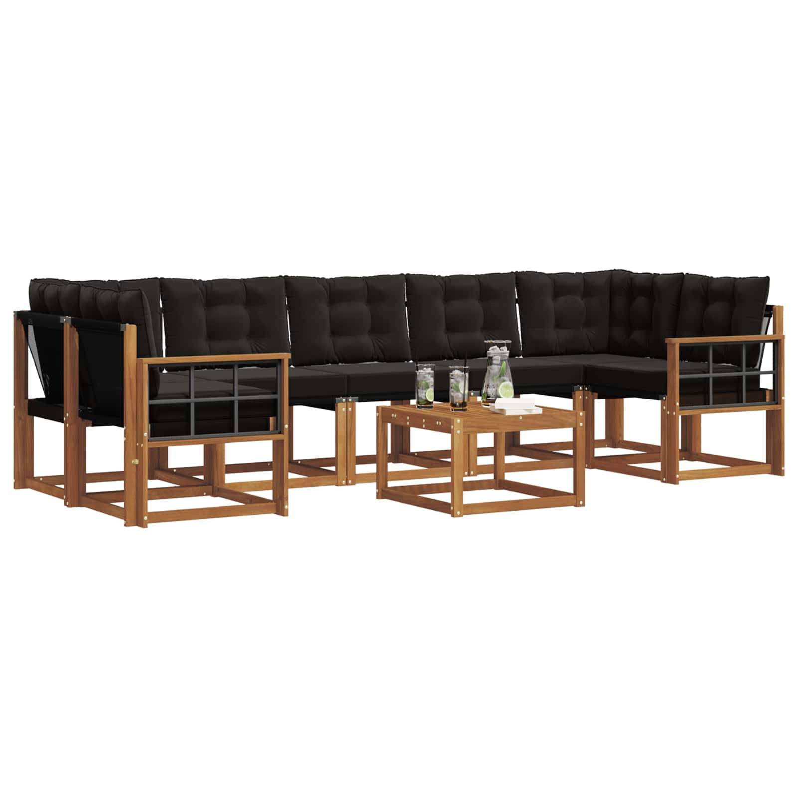 vidaXL Outdoor-Sofagarnitur mit Kissen 8 pcs Natürlich und Schwarz