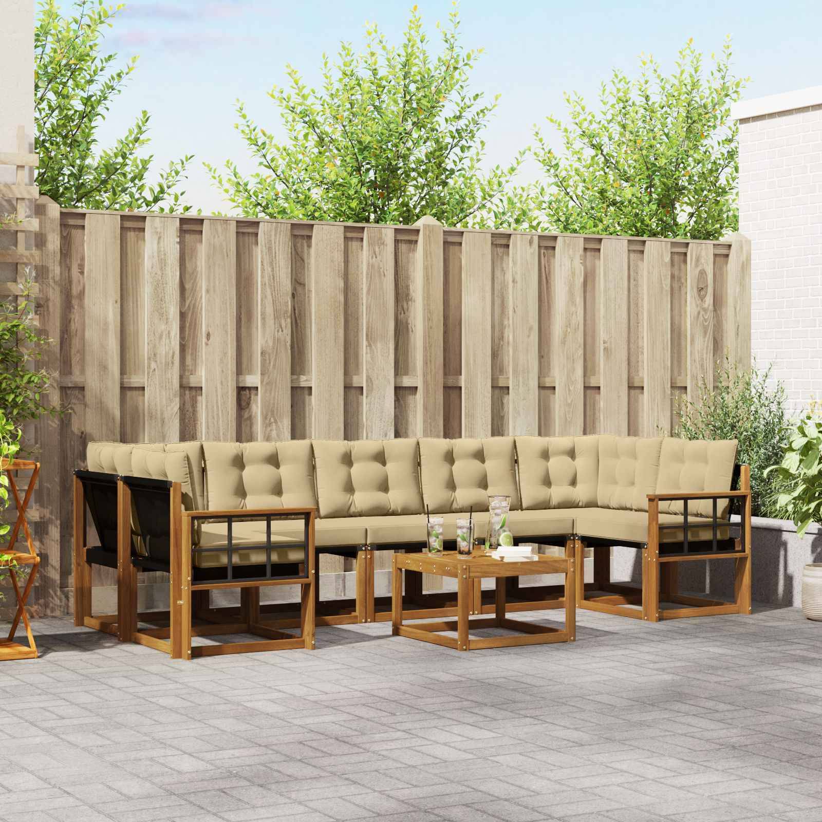 vidaXL Outdoor-Sofagarnitur mit Kissen 8 pcs Natur und Beige