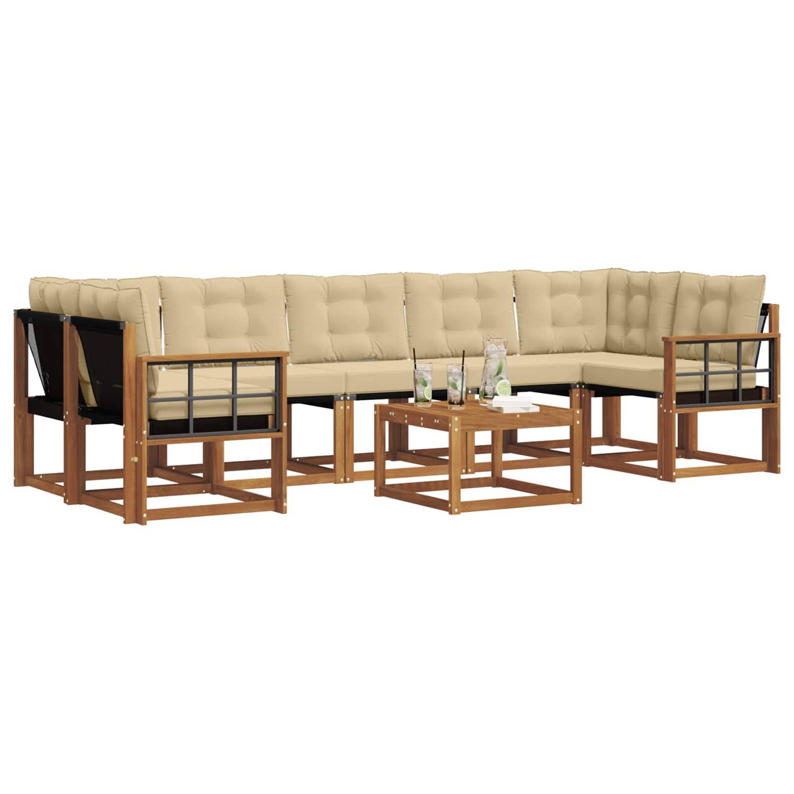 vidaXL Outdoor-Sofagarnitur mit Kissen 8 pcs Natur und Beige