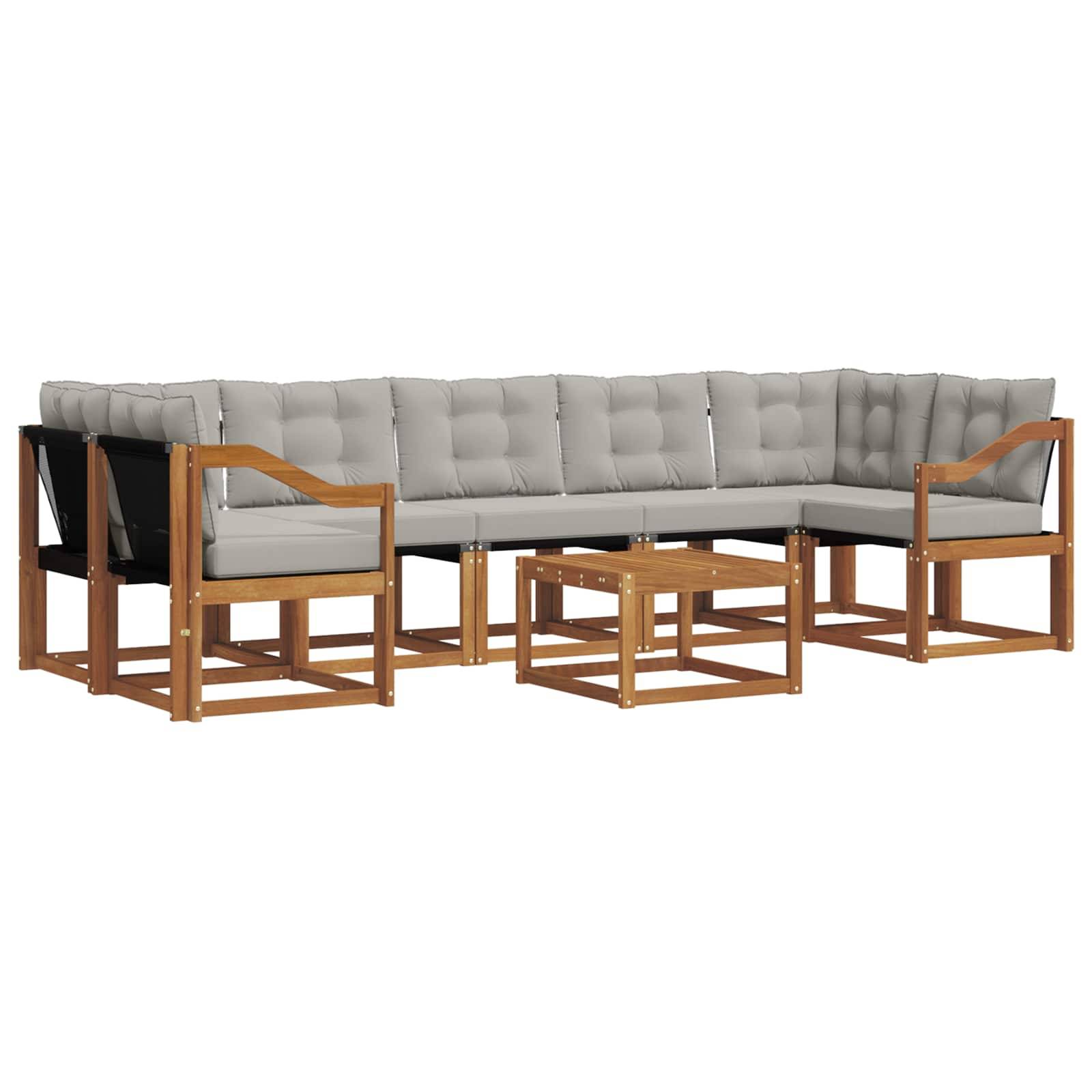vidaXL Outdoor-Sofagarnitur mit Kissen 8 pcs Natürlich und Hellgrau
