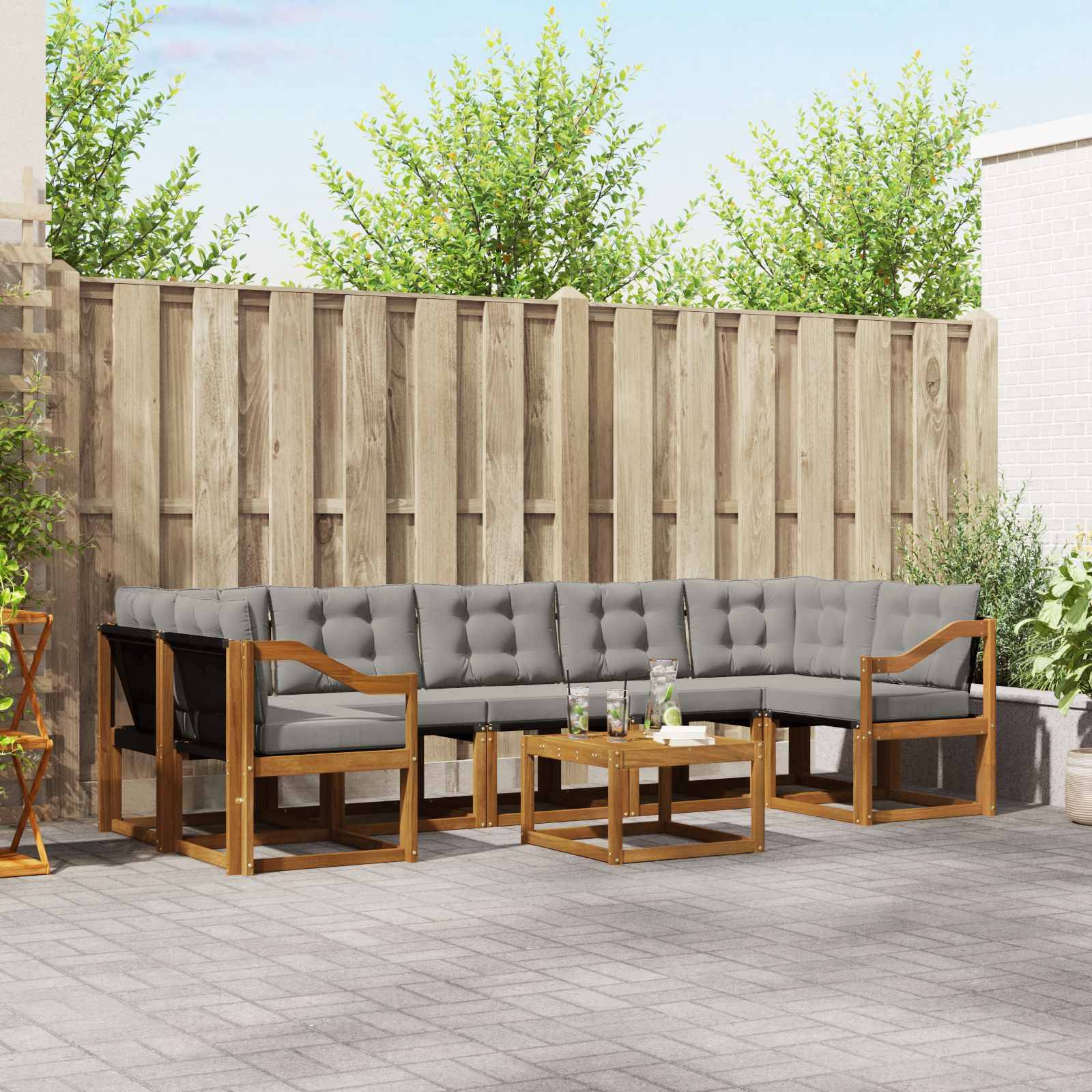 vidaXL Outdoor-Sofagarnitur mit Kissen 8 pcs Natürlich und Hellgrau