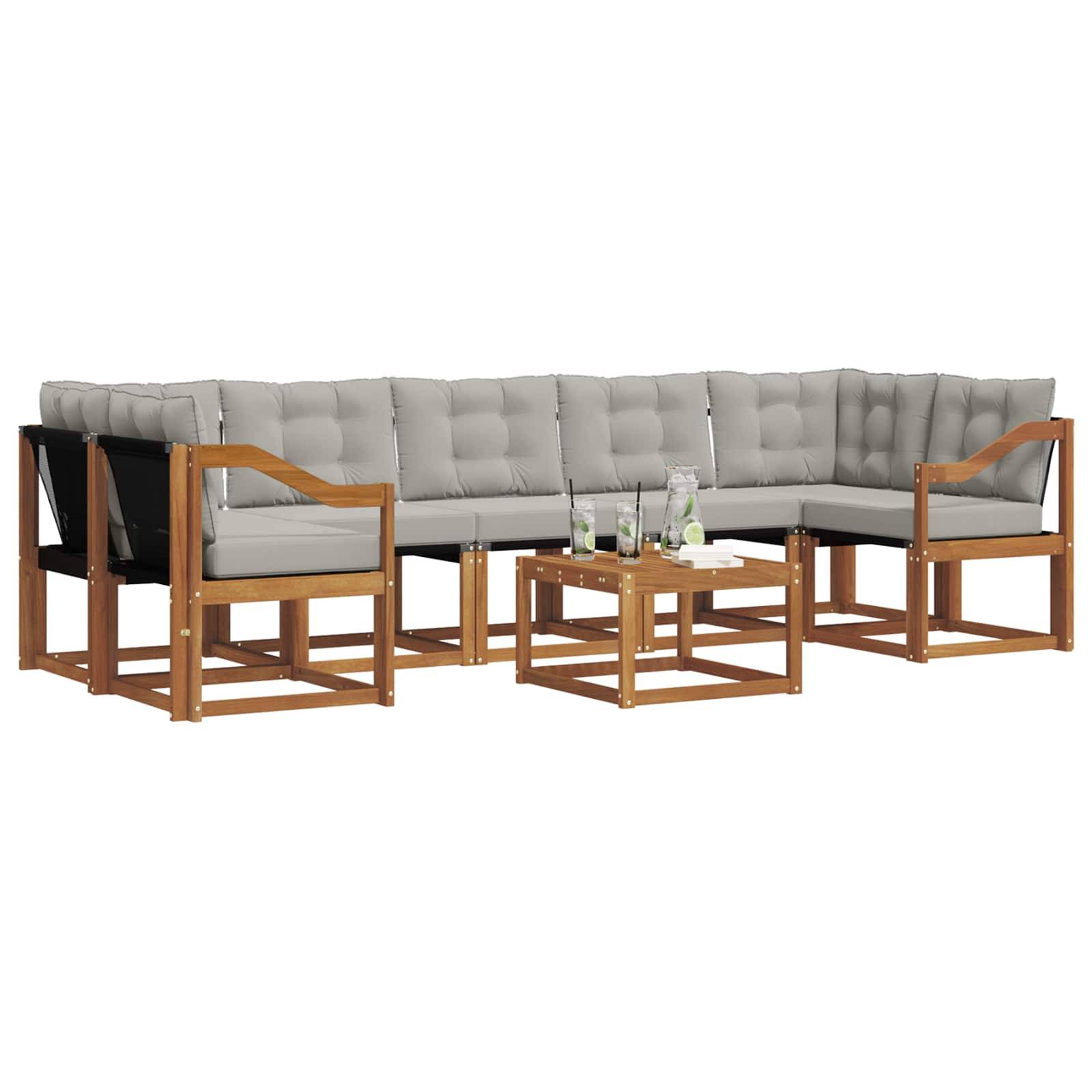 vidaXL Outdoor-Sofagarnitur mit Kissen 8 pcs Natürlich und Hellgrau