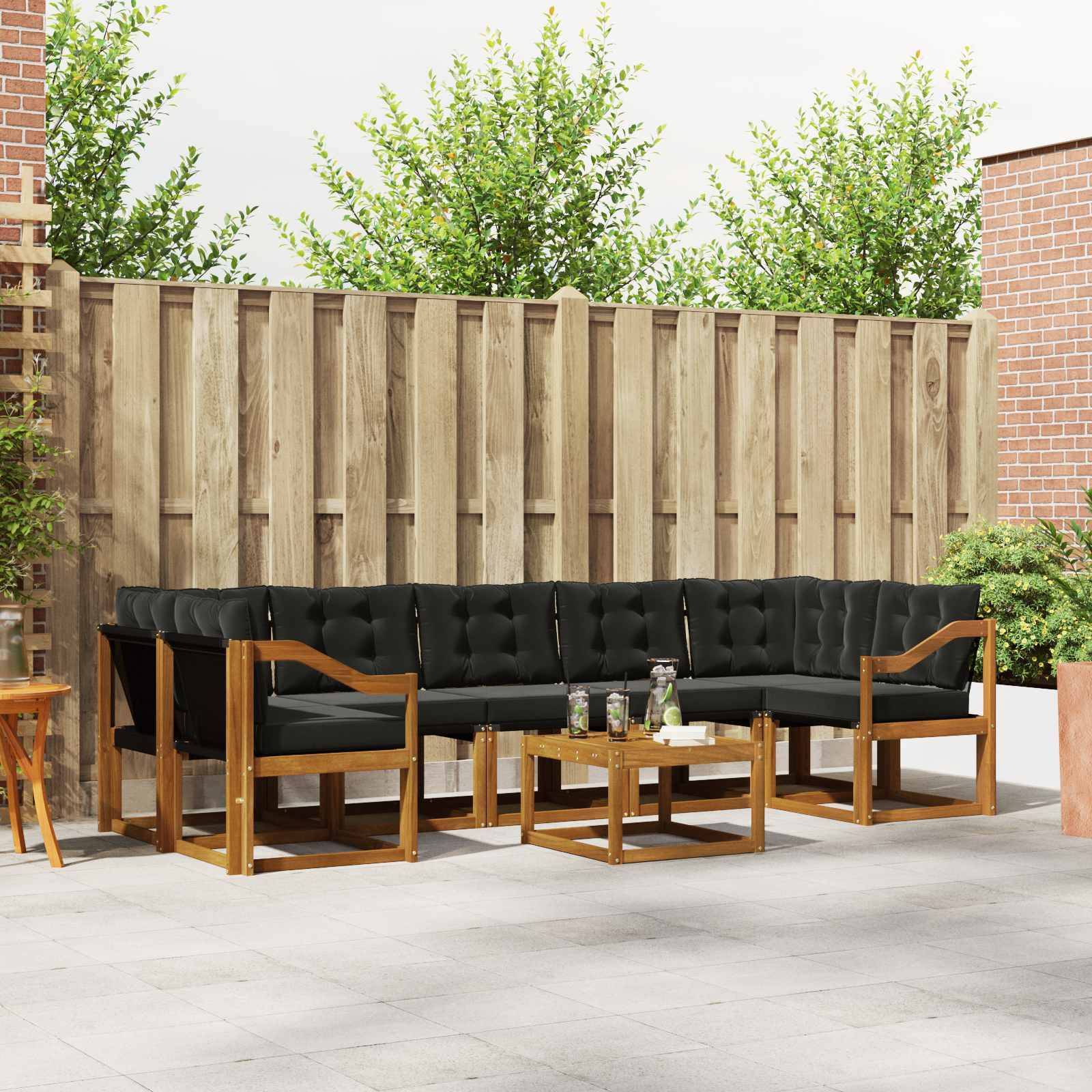 vidaXL Outdoor-Sofagarnitur mit Kissen 8 pcs Natürlich und Schwarz