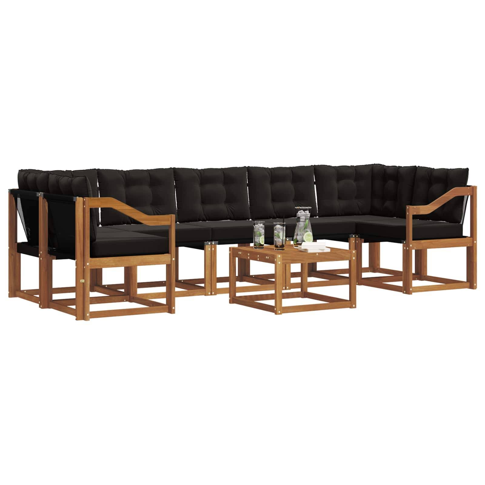 vidaXL Outdoor-Sofagarnitur mit Kissen 8 pcs Natürlich und Schwarz