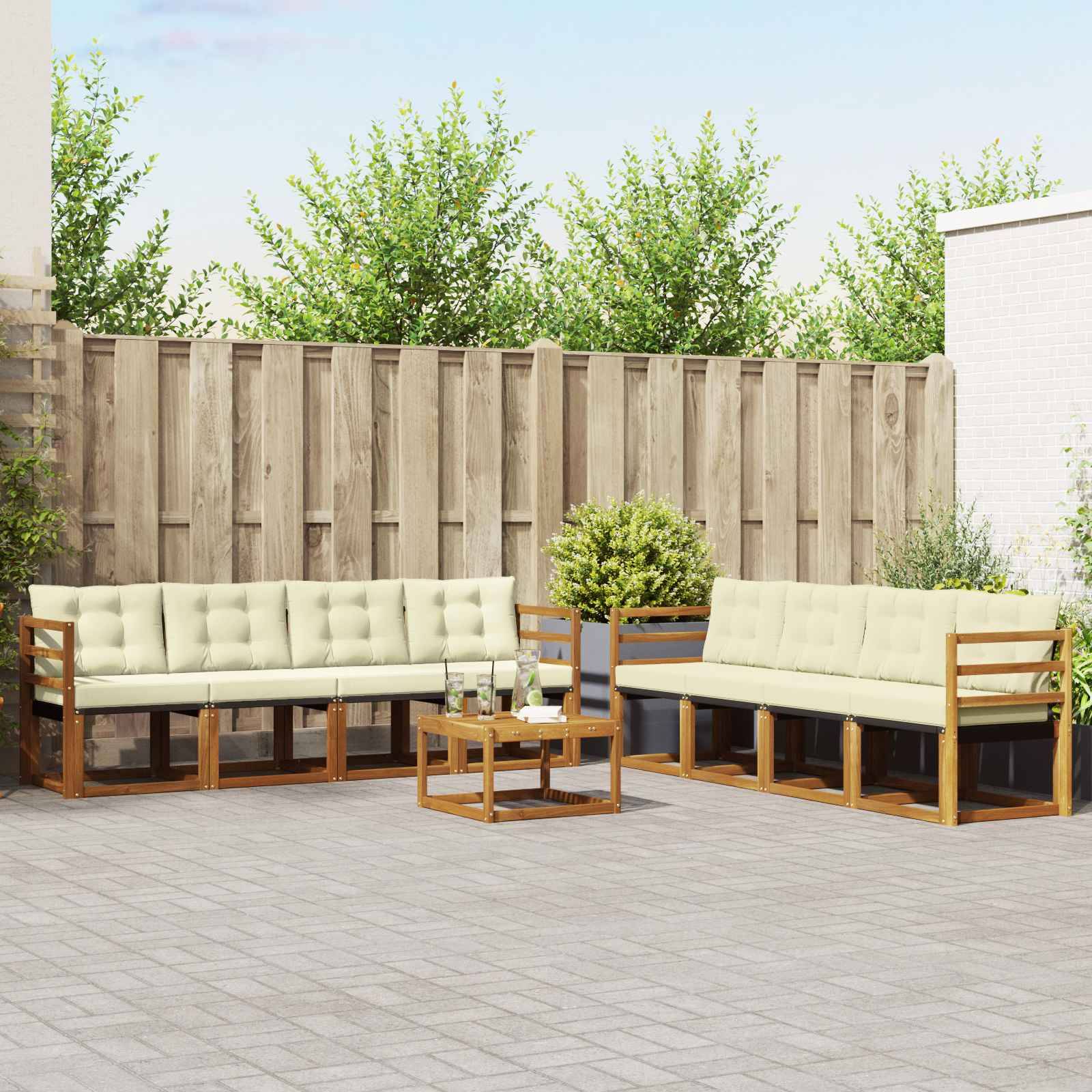 vidaXL Outdoor-Sofagarnitur mit Kissen 9 pcs Natur und Creme