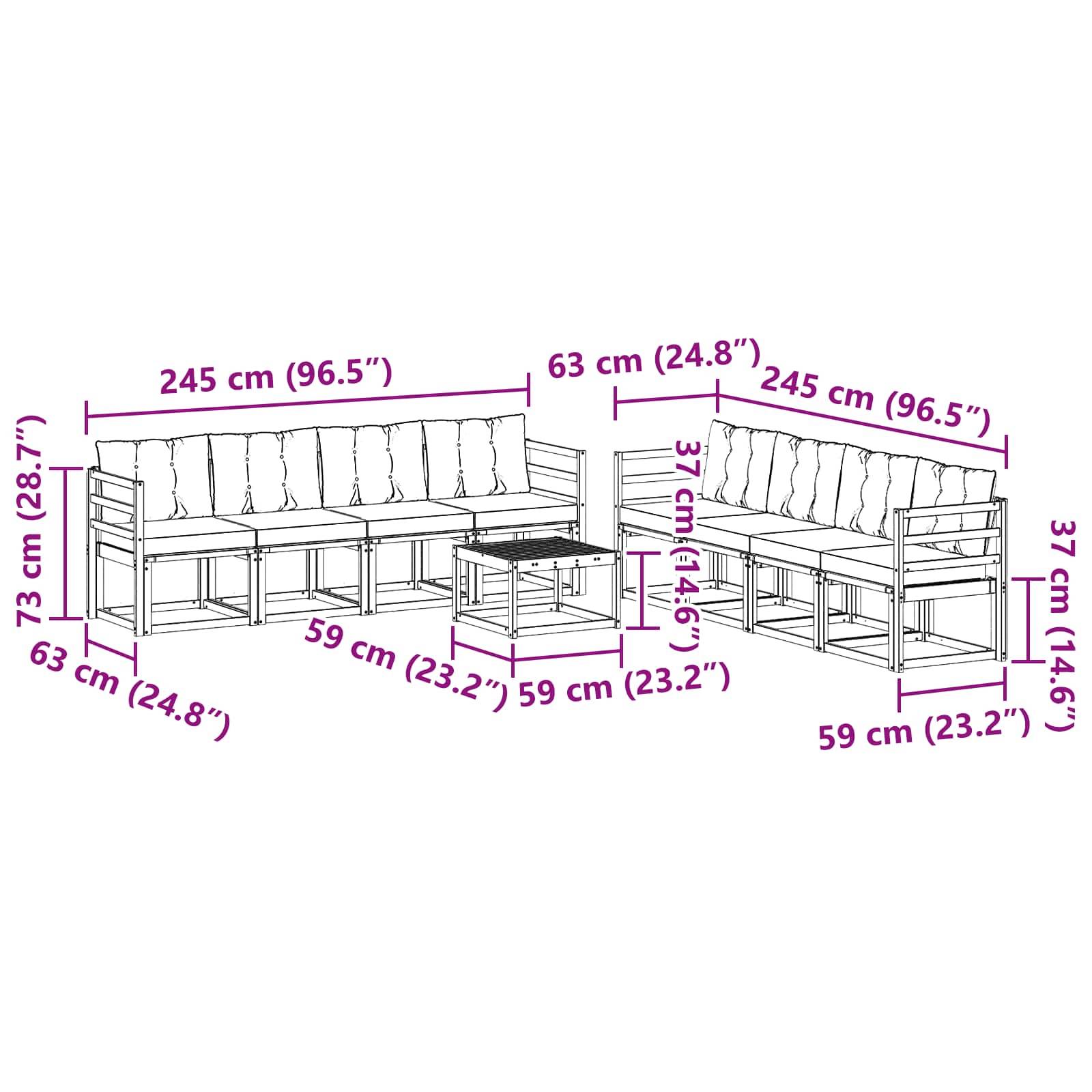 vidaXL Outdoor-Sofagarnitur mit Kissen 9 pcs Natur und Creme