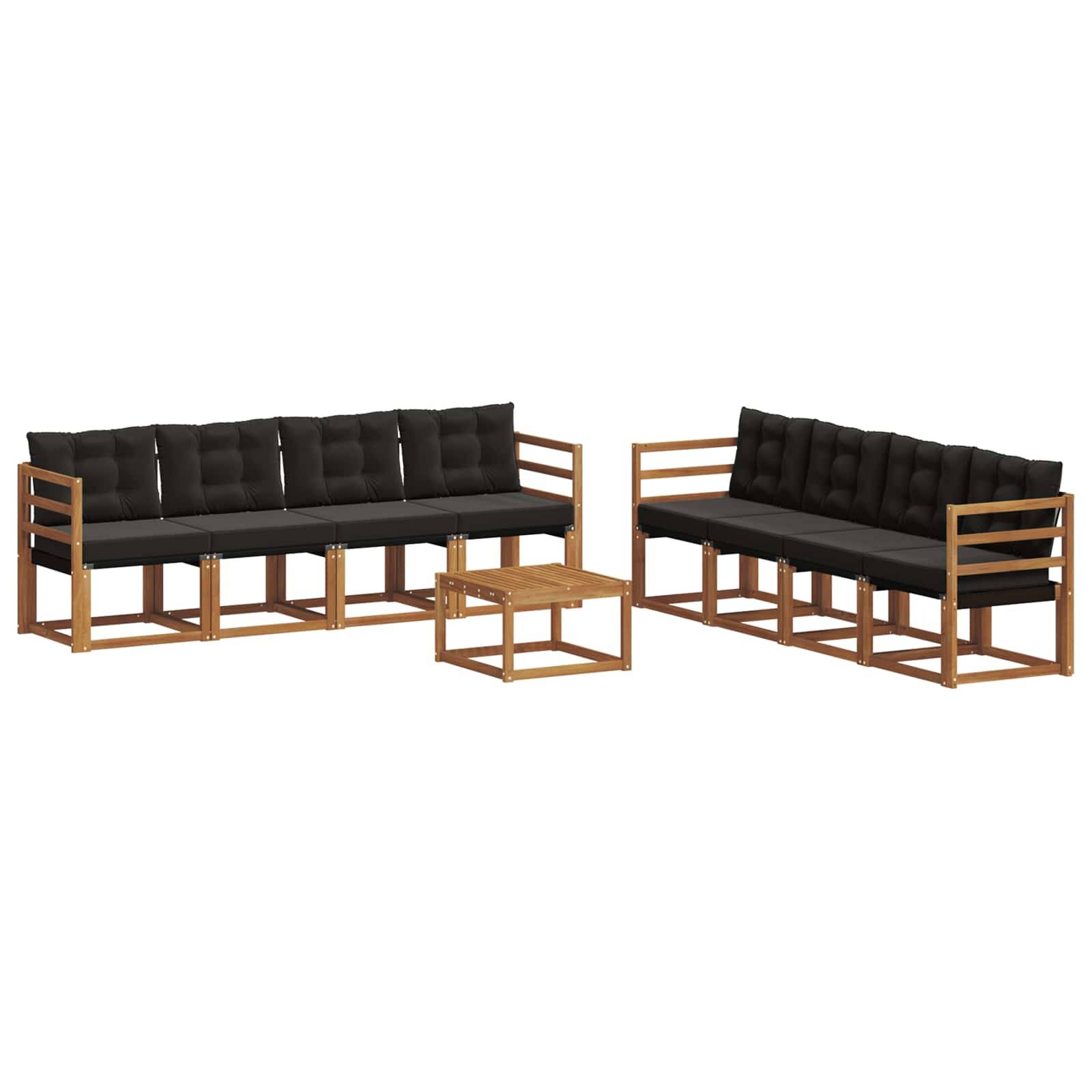 vidaXL Outdoor-Sofagarnitur mit Kissen 9 pcs Natürlich und Schwarz
