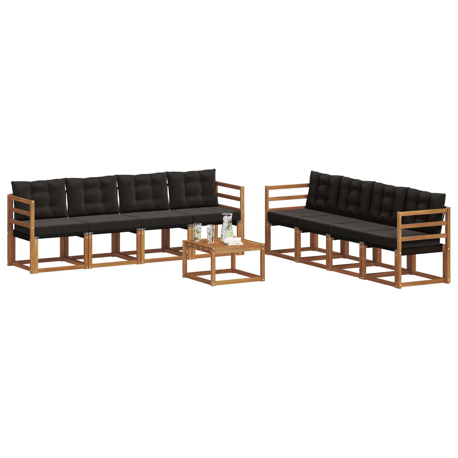 vidaXL Outdoor-Sofagarnitur mit Kissen 9 pcs Natürlich und Schwarz