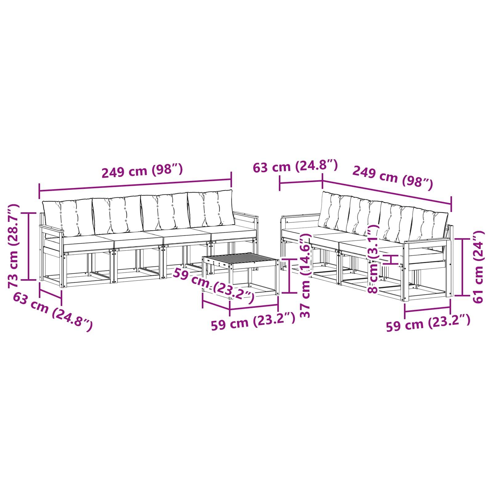 vidaXL Outdoor-Sofagarnitur mit Kissen 9 pcs Weiß und Beige