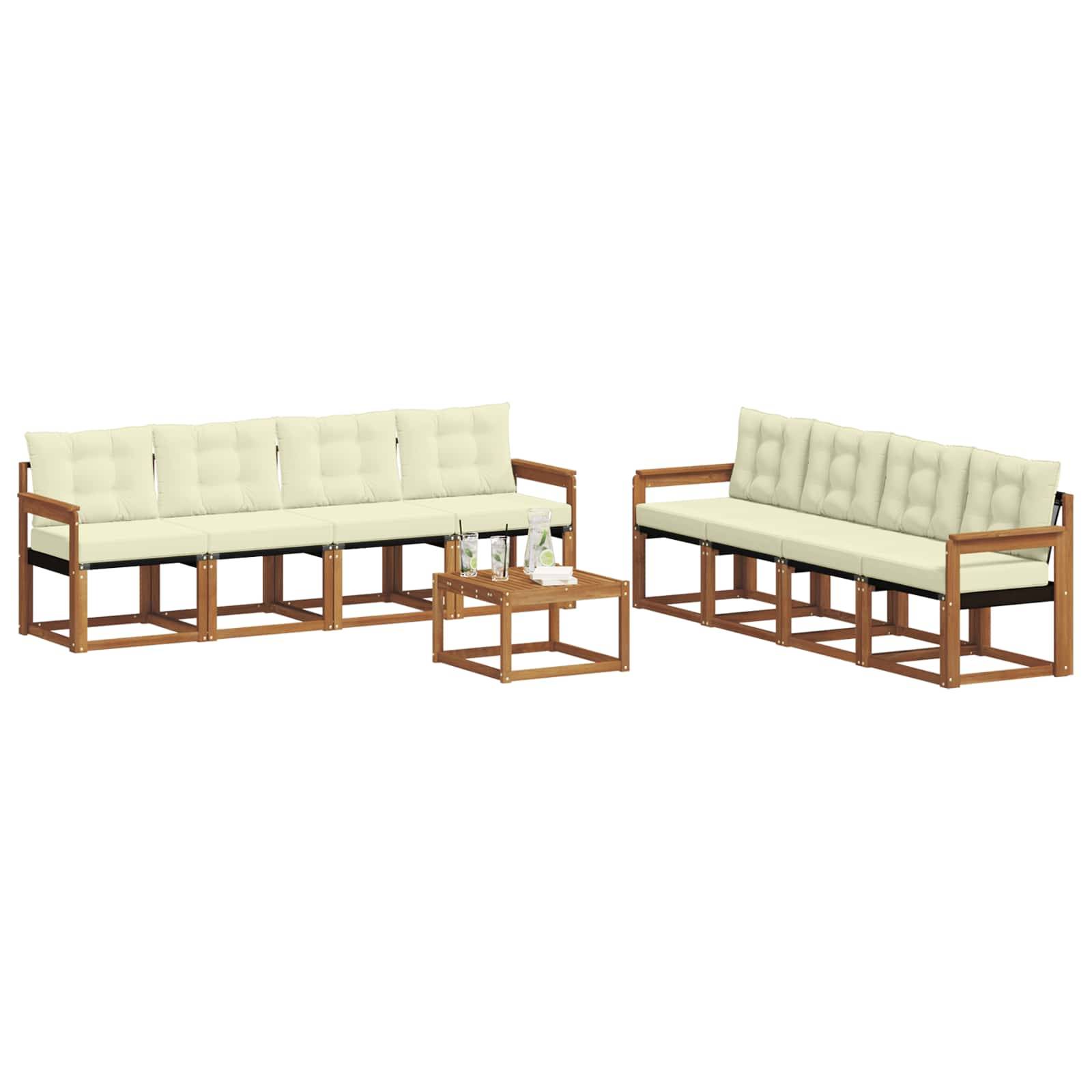 vidaXL Outdoor-Sofagarnitur mit Kissen 9 pcs Natur und Creme
