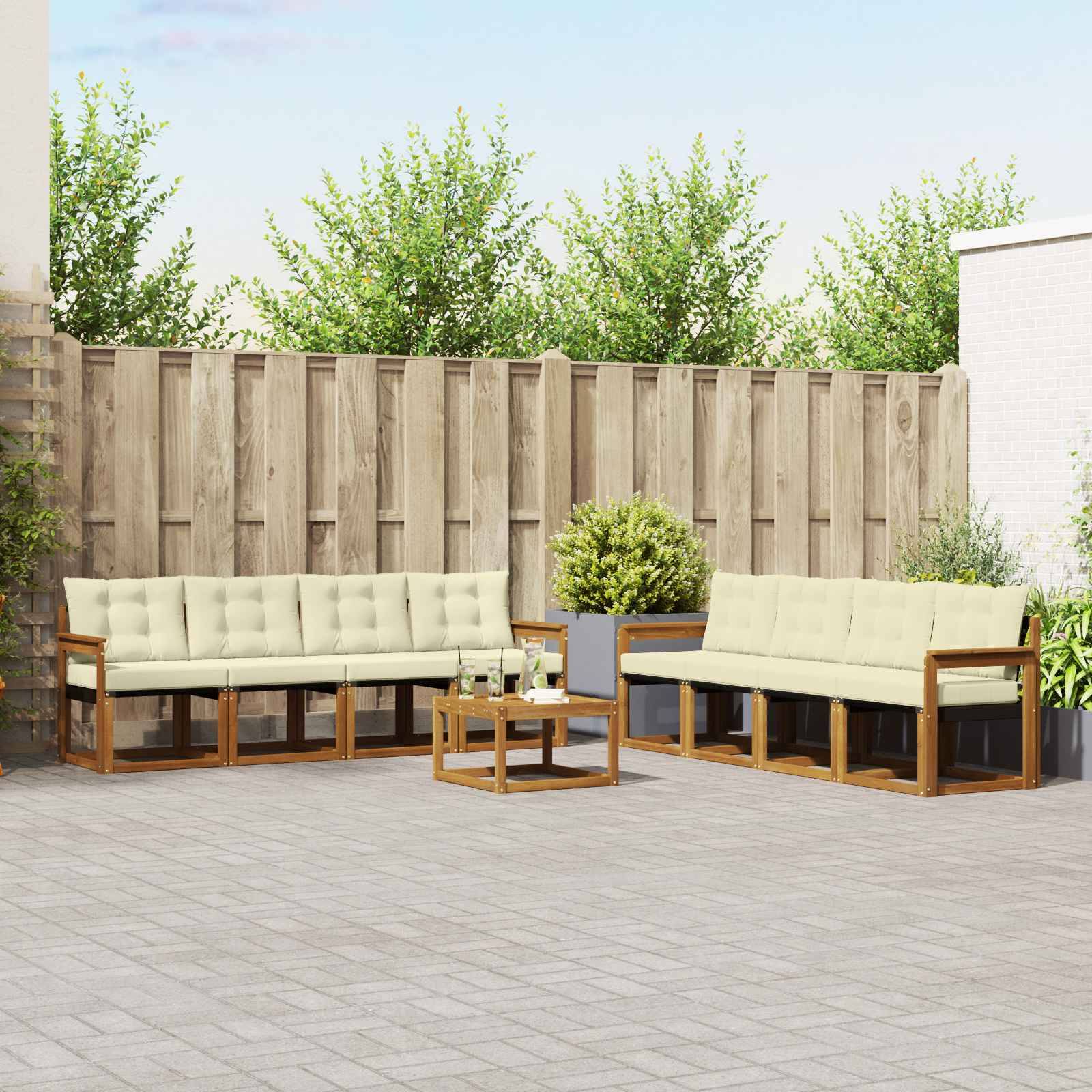 vidaXL Outdoor-Sofagarnitur mit Kissen 9 pcs Natur und Creme
