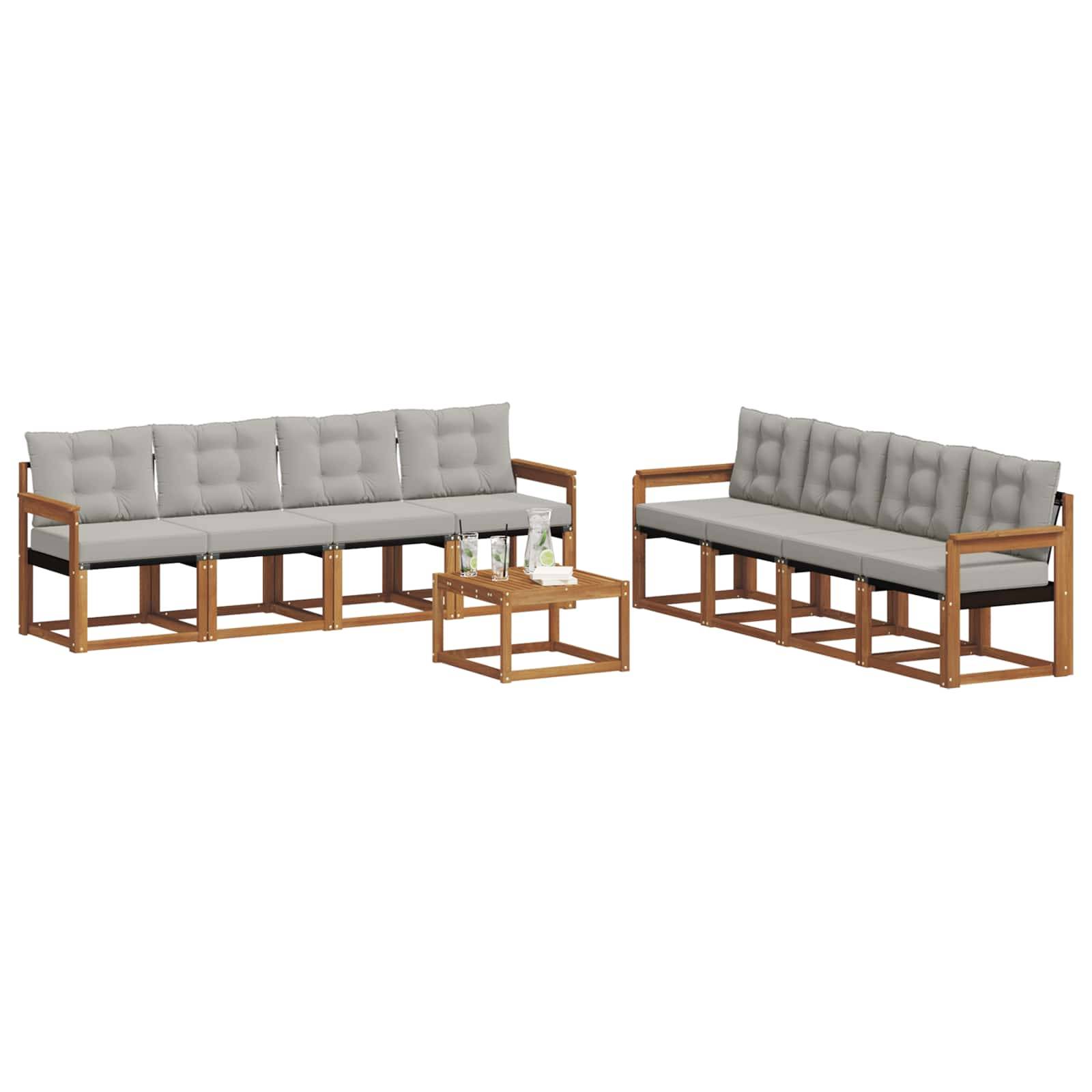vidaXL Outdoor-Sofagarnitur mit Kissen 9 pcs Natürlich und Hellgrau