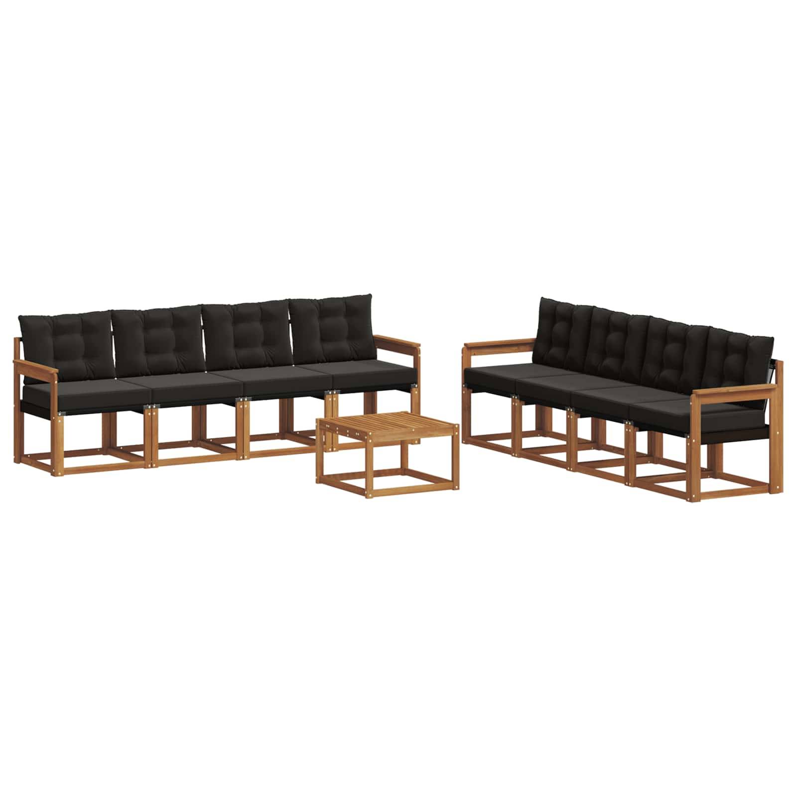 vidaXL Outdoor-Sofagarnitur mit Kissen 9 pcs Natürlich und Schwarz