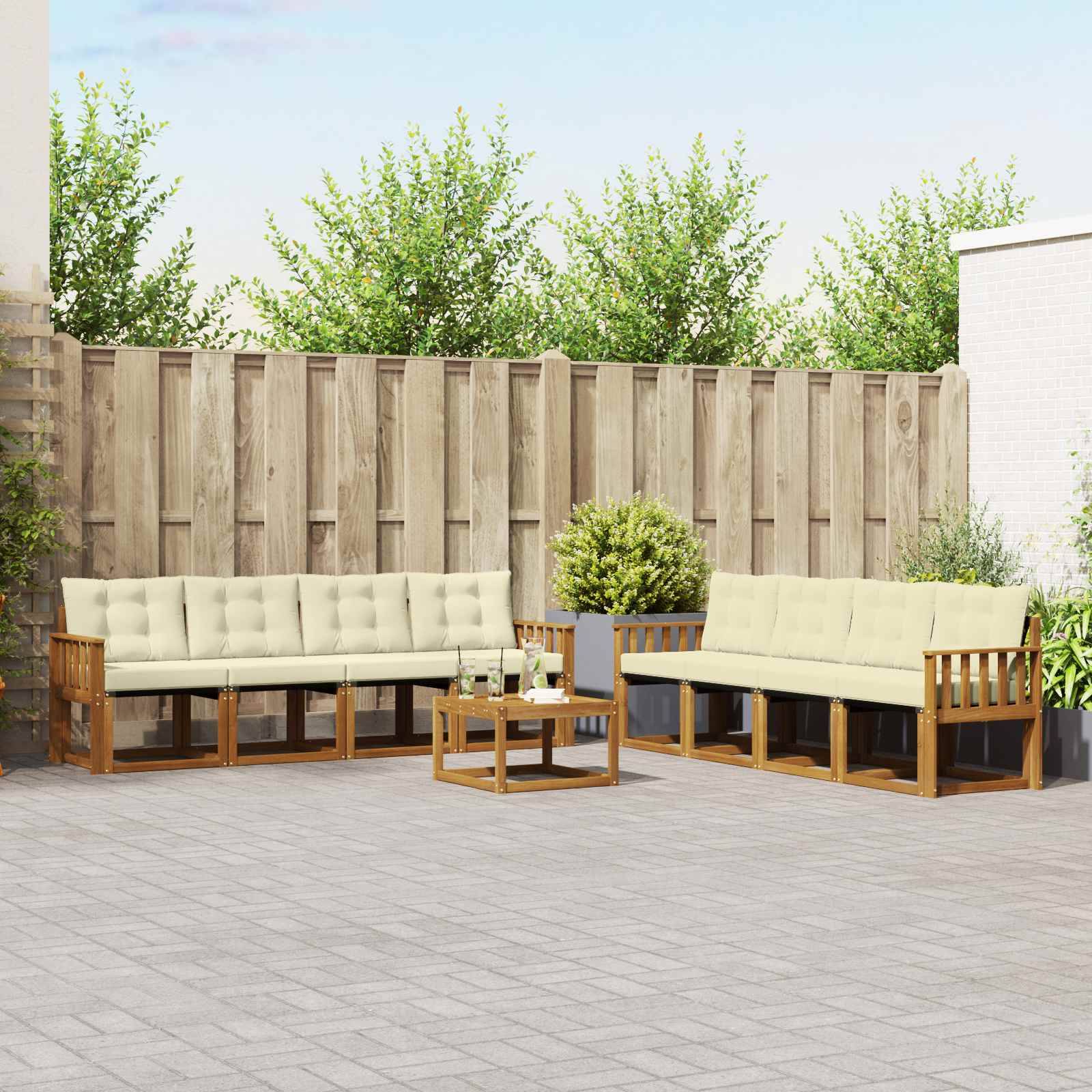 vidaXL Outdoor-Sofagarnitur mit Kissen 9 pcs Natur und Creme