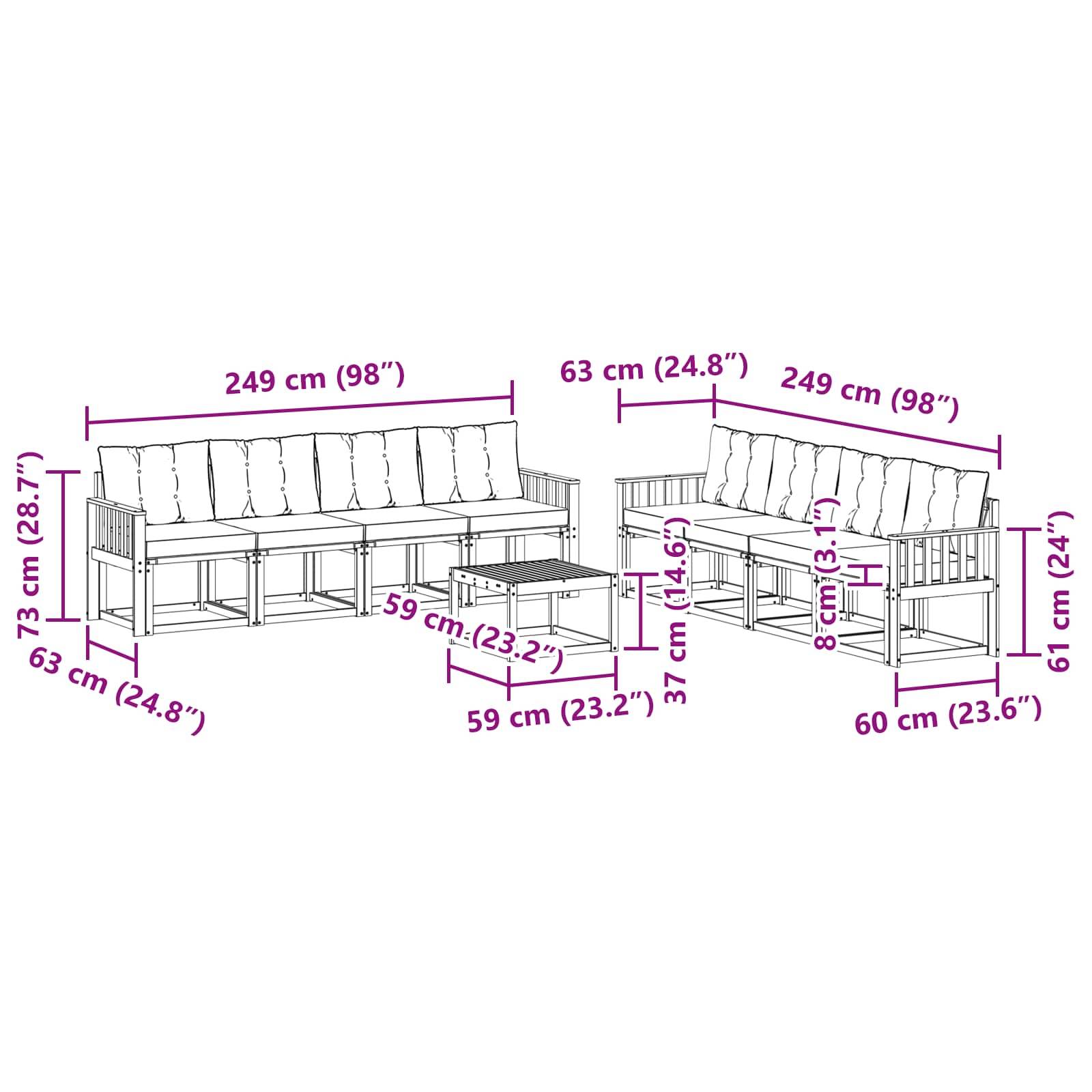vidaXL Outdoor-Sofagarnitur mit Kissen 9 pcs Natur und Creme