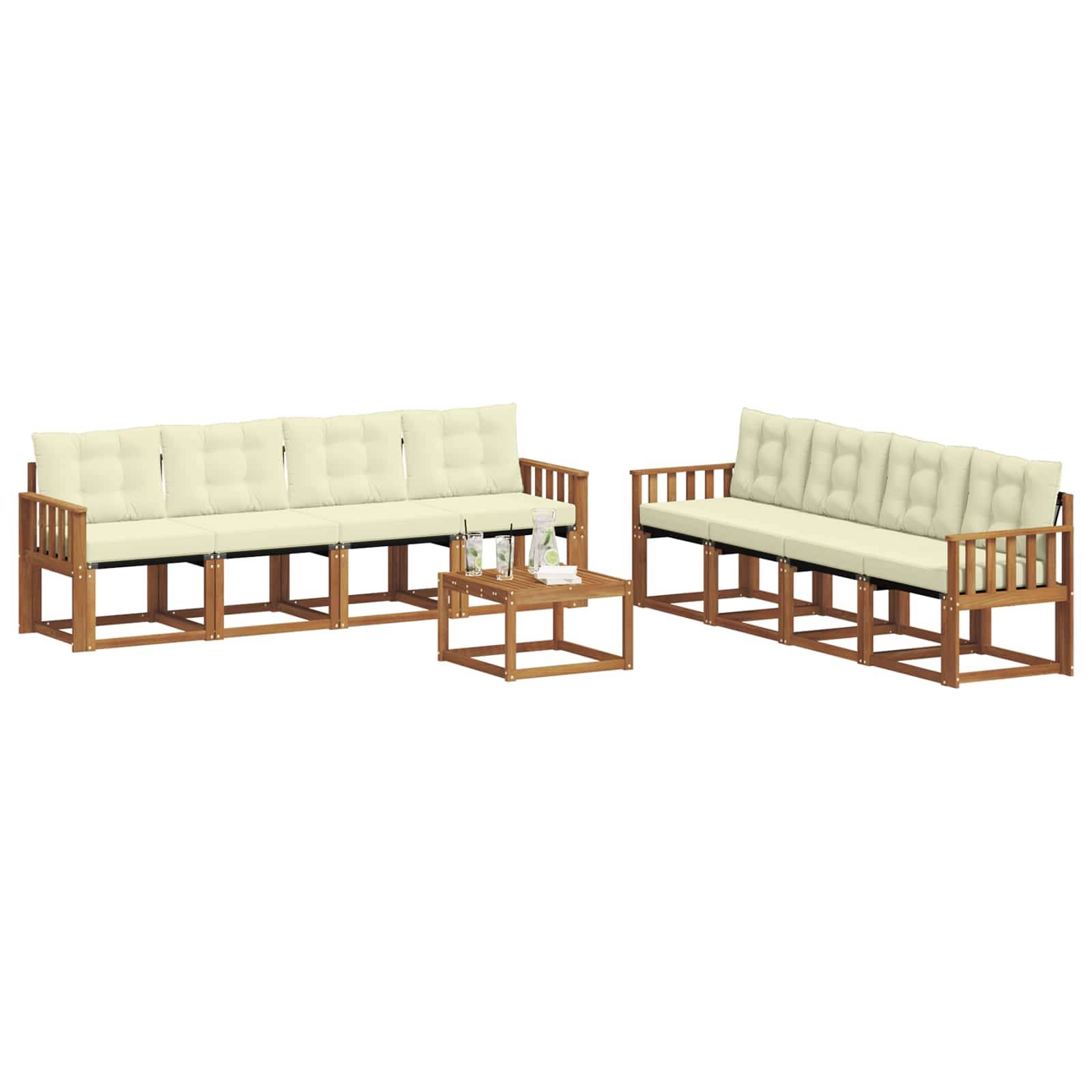 vidaXL Outdoor-Sofagarnitur mit Kissen 9 pcs Natur und Creme