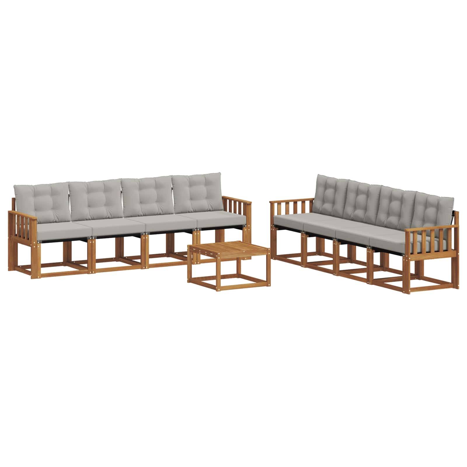 vidaXL Outdoor-Sofagarnitur mit Kissen 9 pcs Natürlich und Hellgrau