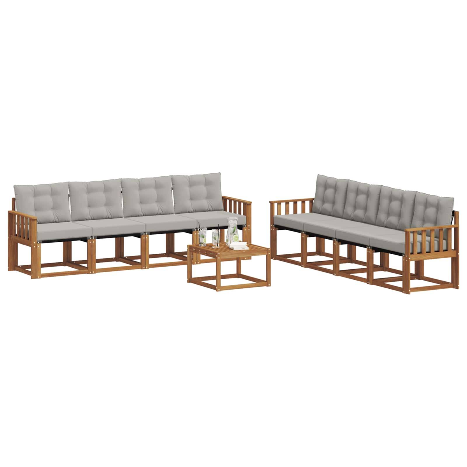 vidaXL Outdoor-Sofagarnitur mit Kissen 9 pcs Natürlich und Hellgrau