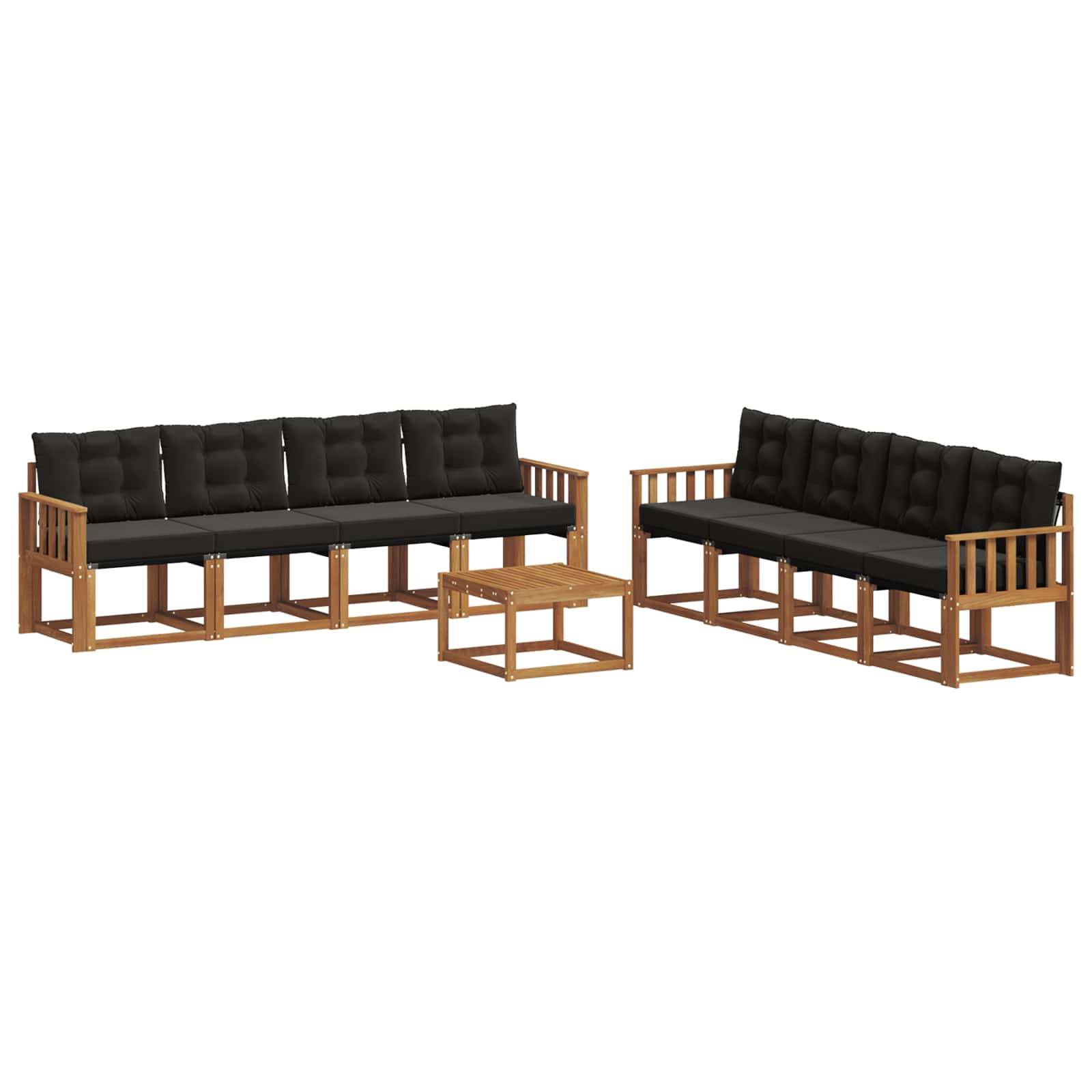 vidaXL Outdoor-Sofagarnitur mit Kissen 9 pcs Natürlich und Schwarz