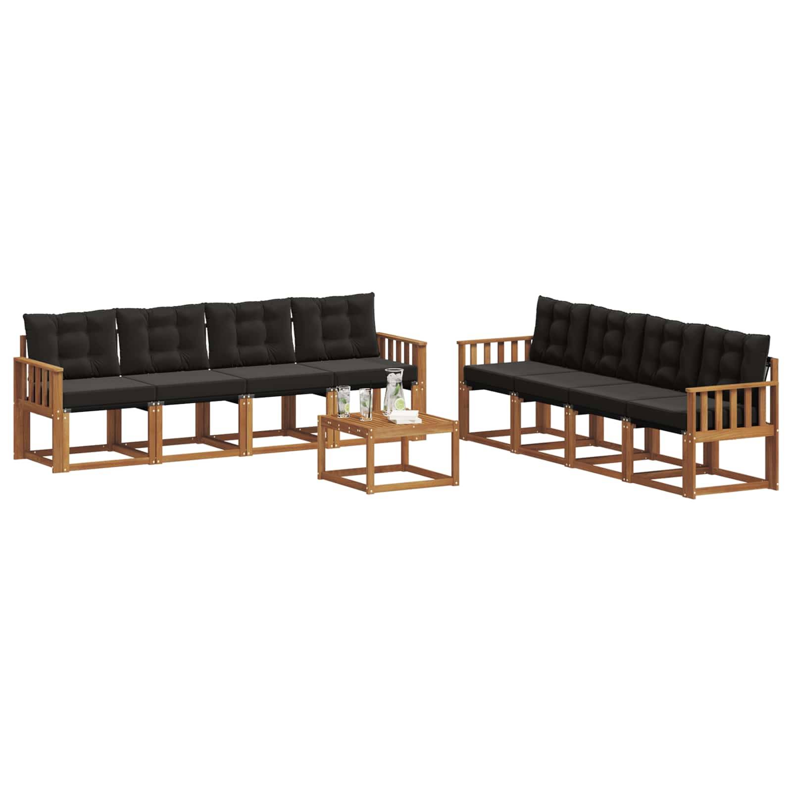 vidaXL Outdoor-Sofagarnitur mit Kissen 9 pcs Natürlich und Schwarz