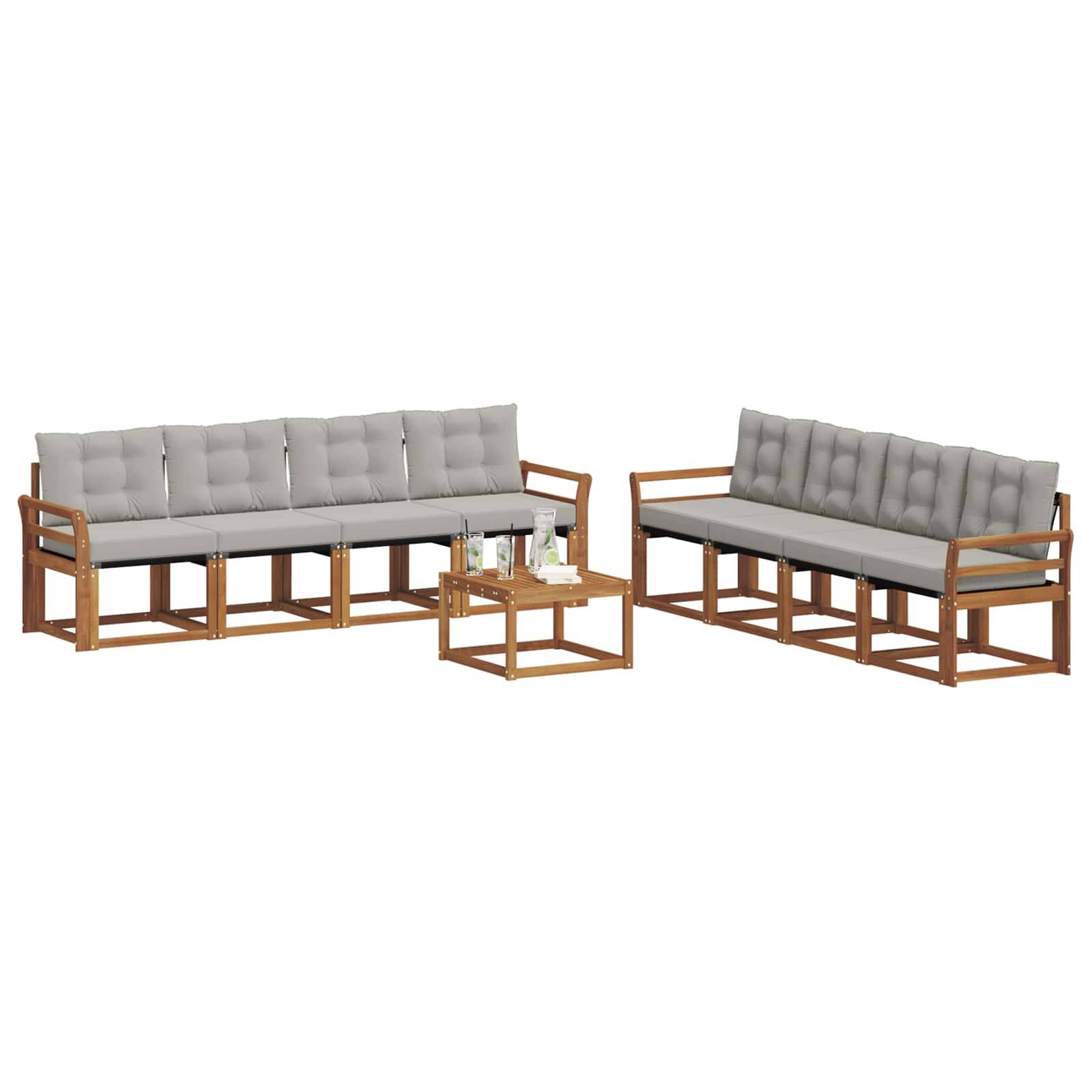 vidaXL Outdoor-Sofagarnitur mit Kissen 9 pcs Natürlich und Hellgrau