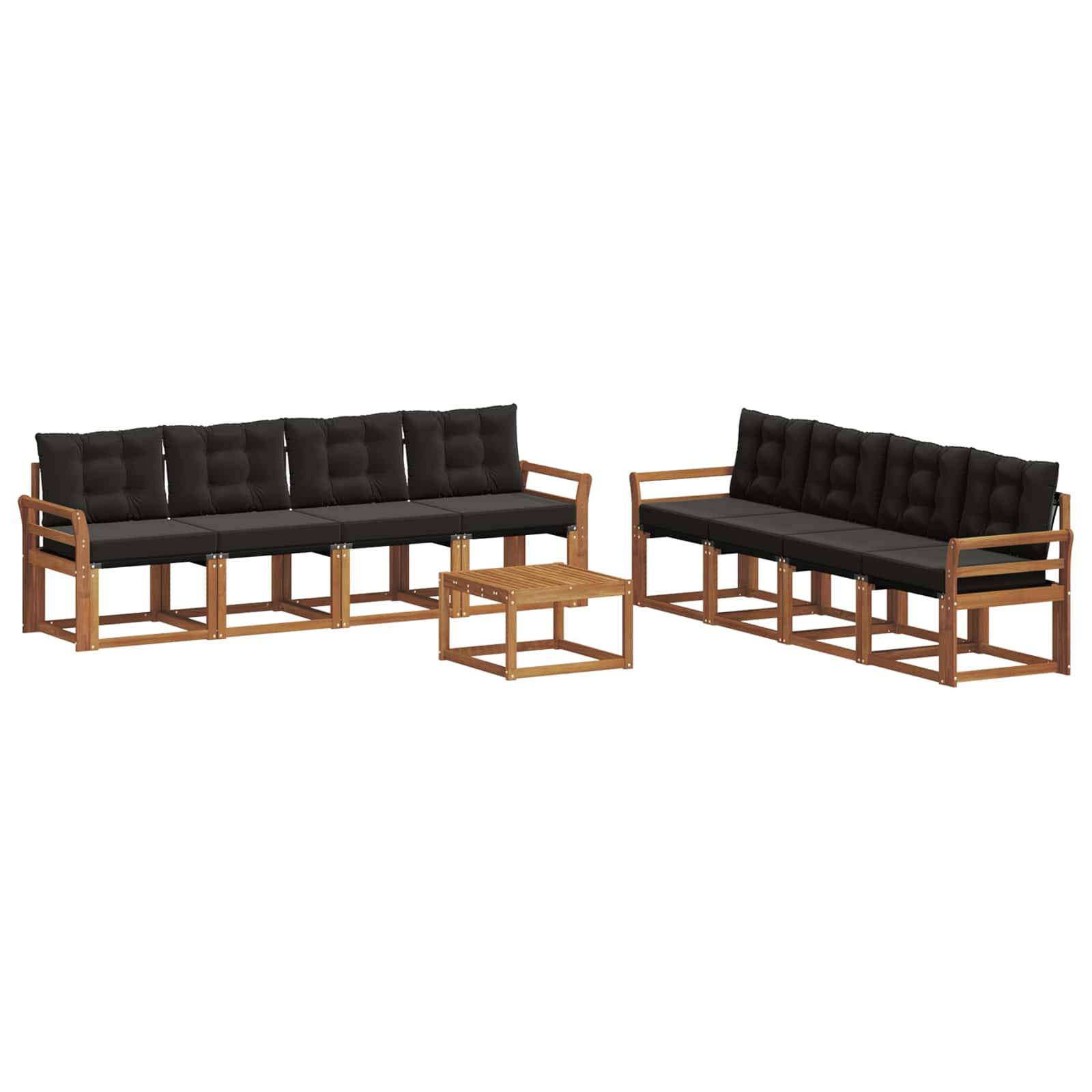 vidaXL Outdoor-Sofagarnitur mit Kissen 9 pcs Natürlich und Schwarz