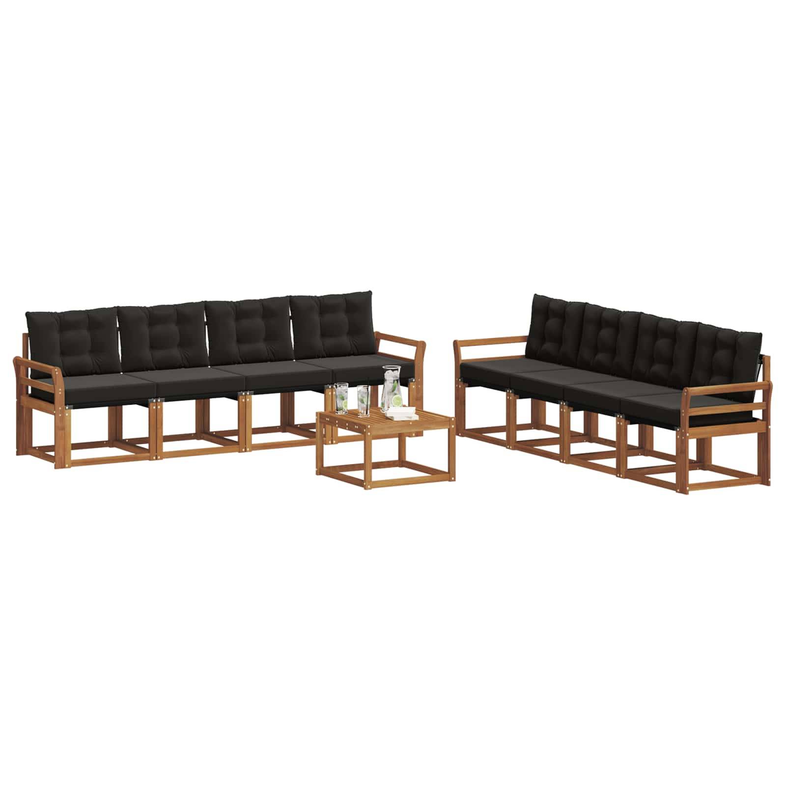 vidaXL Outdoor-Sofagarnitur mit Kissen 9 pcs Natürlich und Schwarz