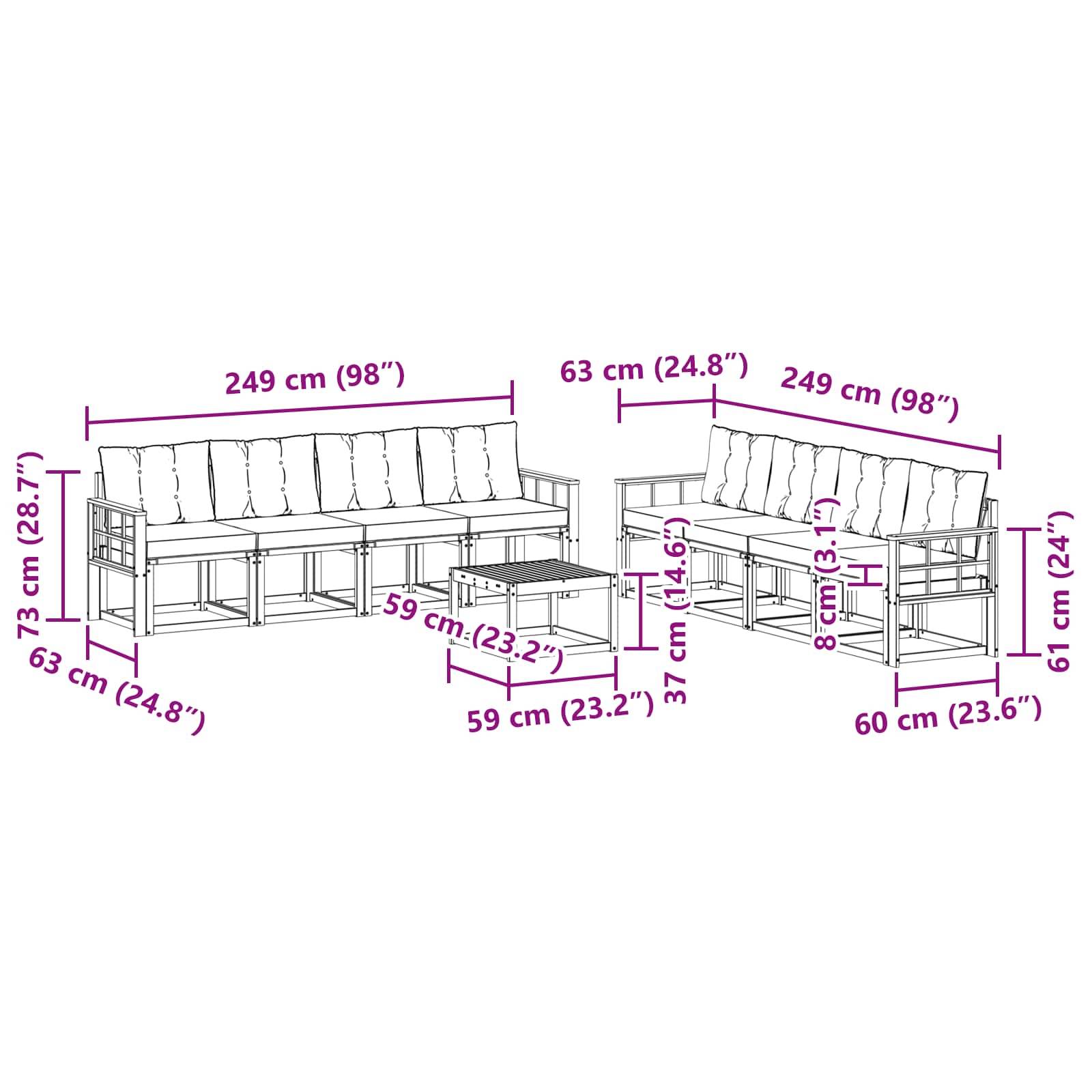 vidaXL Outdoor-Sofagarnitur mit Kissen 9 pcs Natürlich und Hellgrau