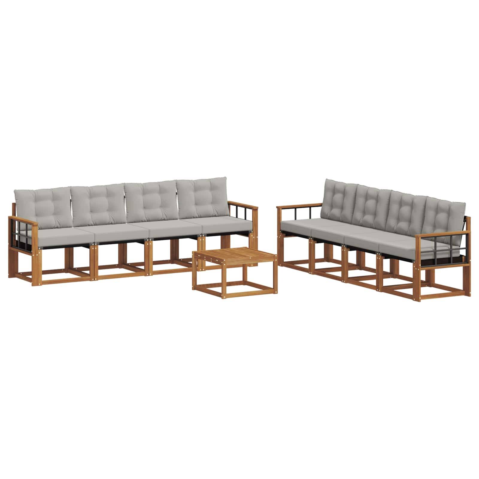 vidaXL Outdoor-Sofagarnitur mit Kissen 9 pcs Natürlich und Hellgrau