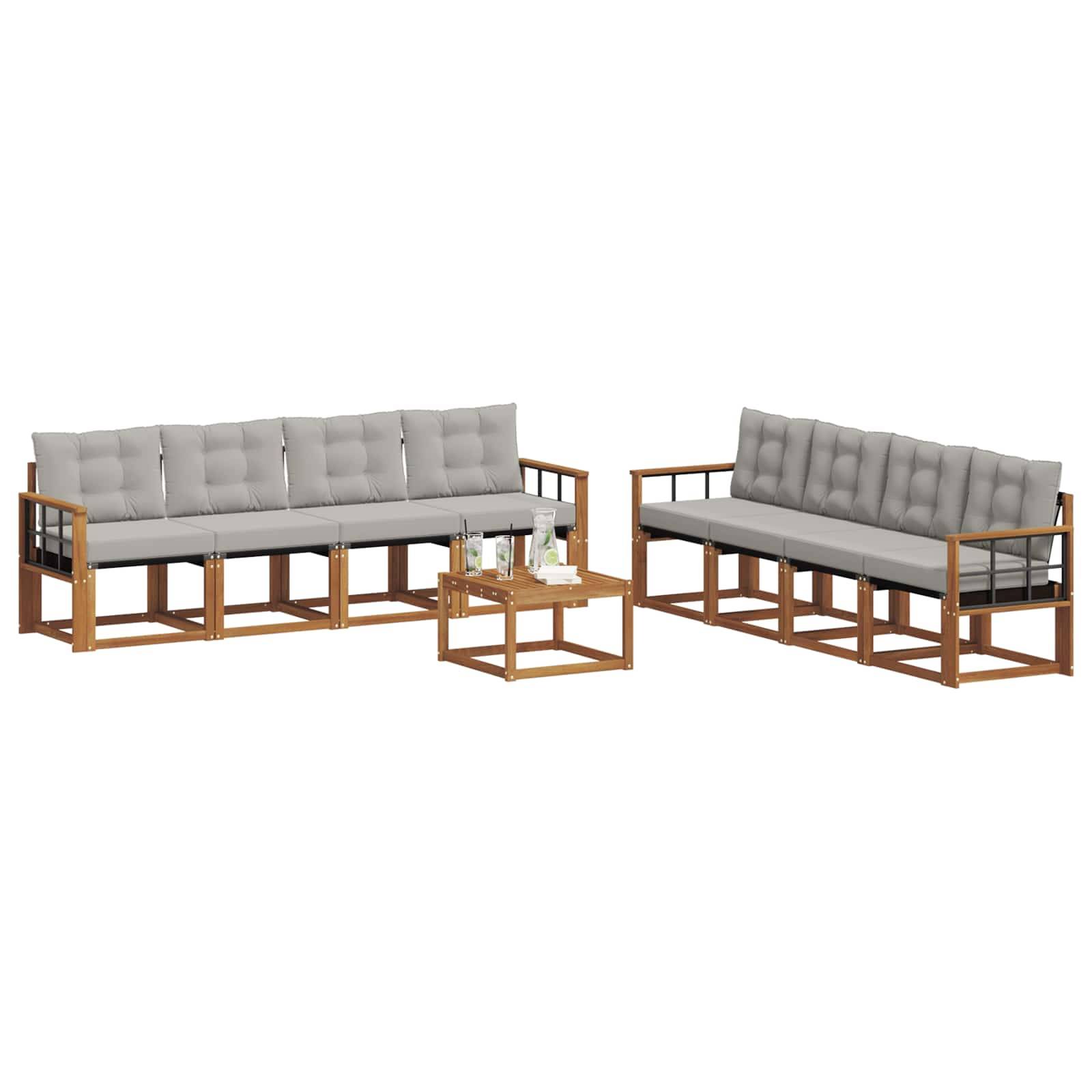 vidaXL Outdoor-Sofagarnitur mit Kissen 9 pcs Natürlich und Hellgrau