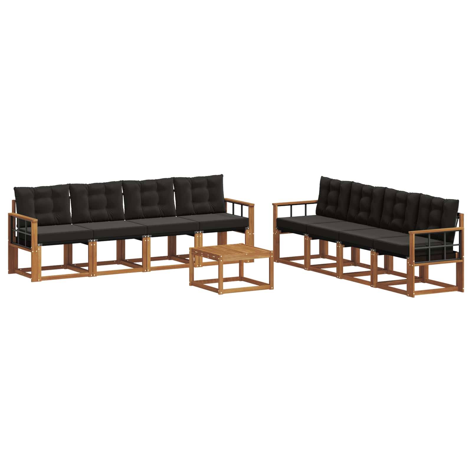 vidaXL Outdoor-Sofagarnitur mit Kissen 9 pcs Natürlich und Schwarz