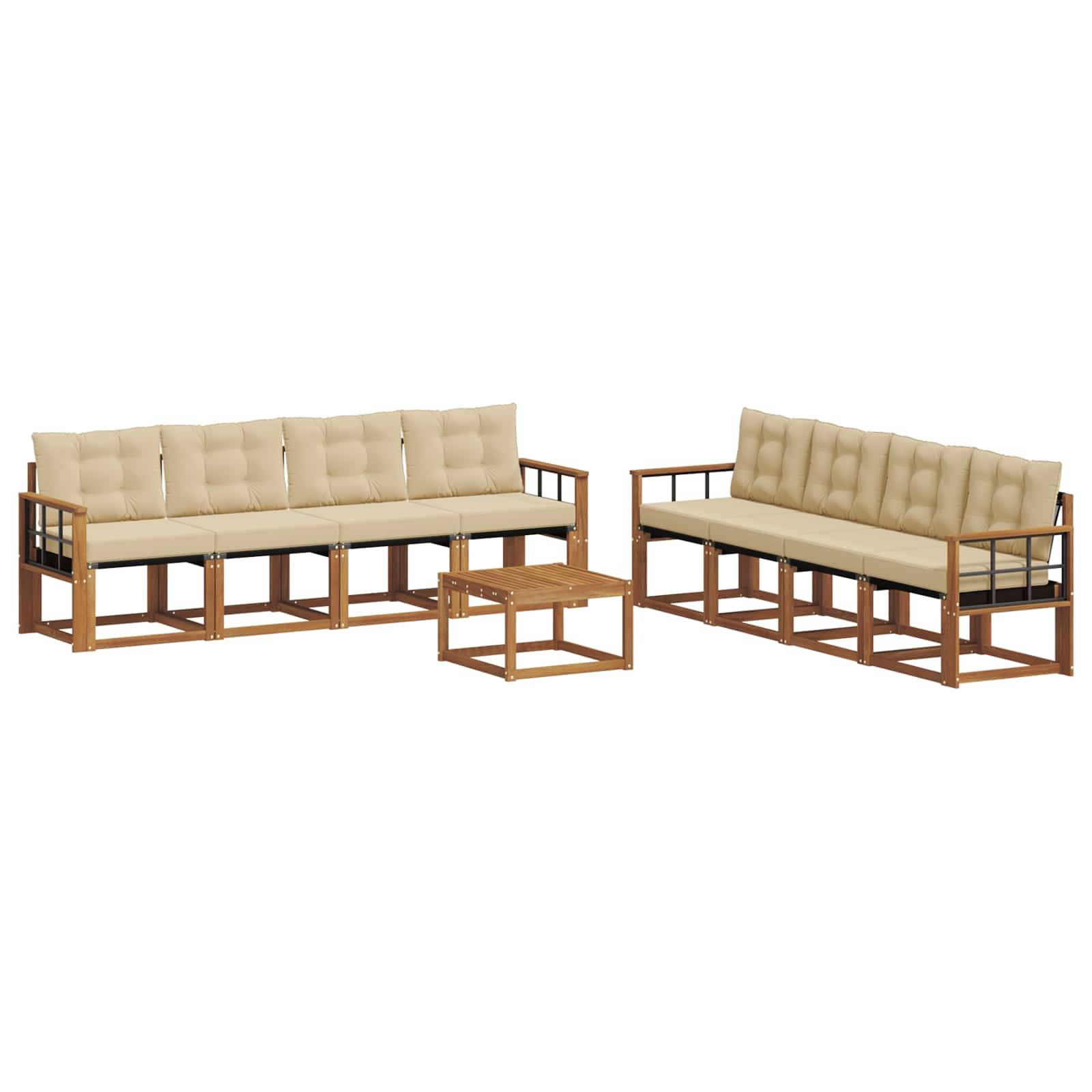 vidaXL Outdoor-Sofagarnitur mit Kissen 9 pcs Natur und Beige