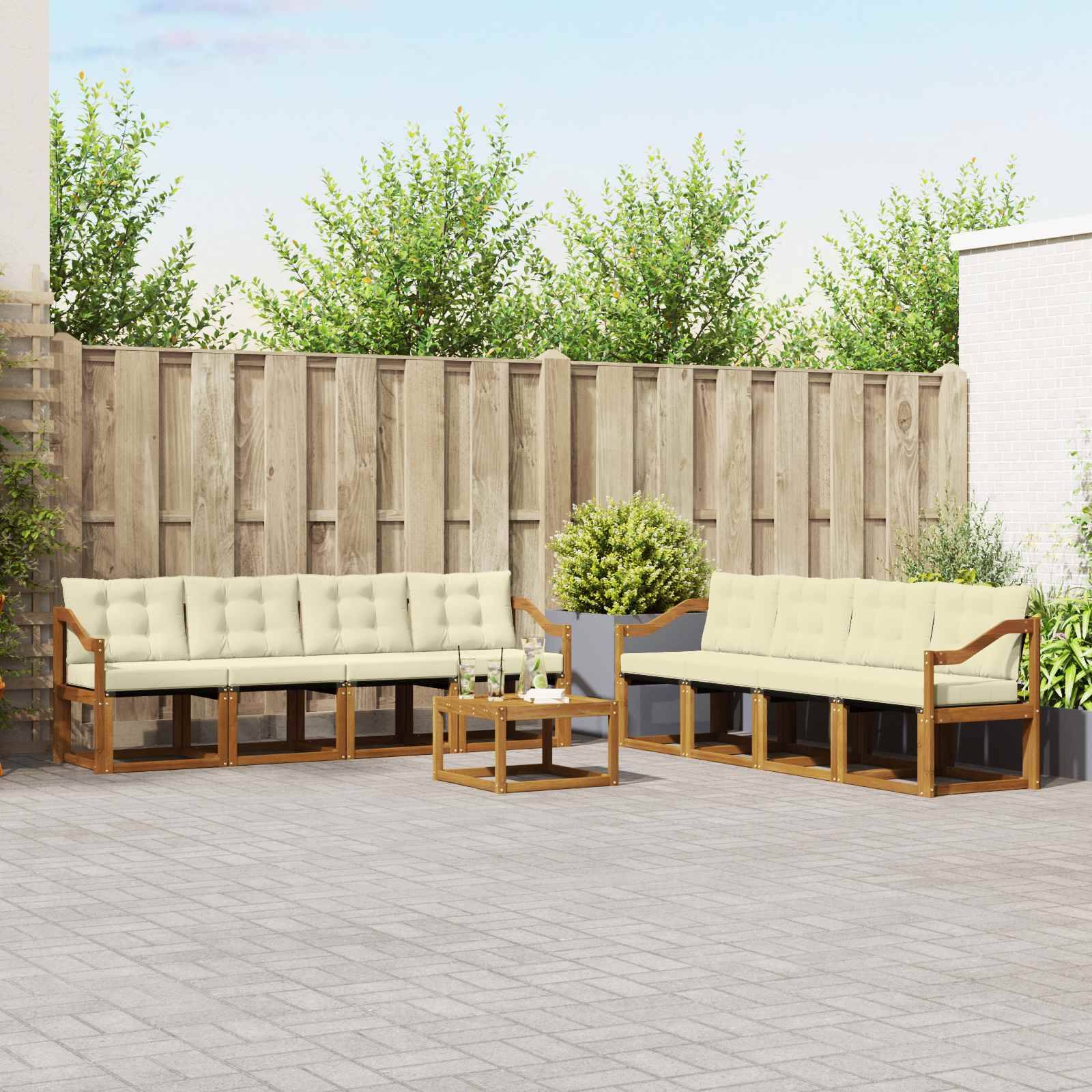 vidaXL Outdoor-Sofagarnitur mit Kissen 9 pcs Natur und Creme