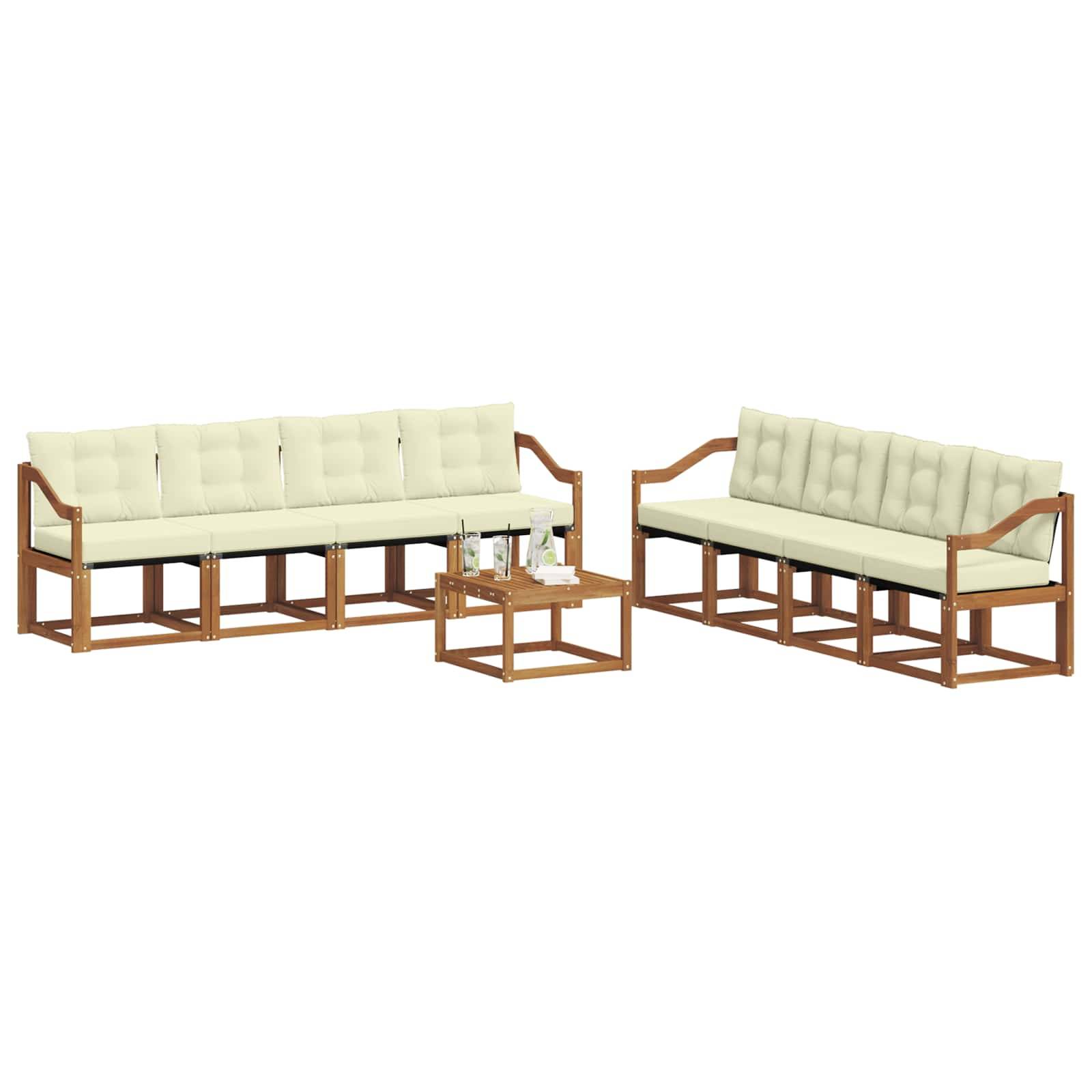 vidaXL Outdoor-Sofagarnitur mit Kissen 9 pcs Natur und Creme