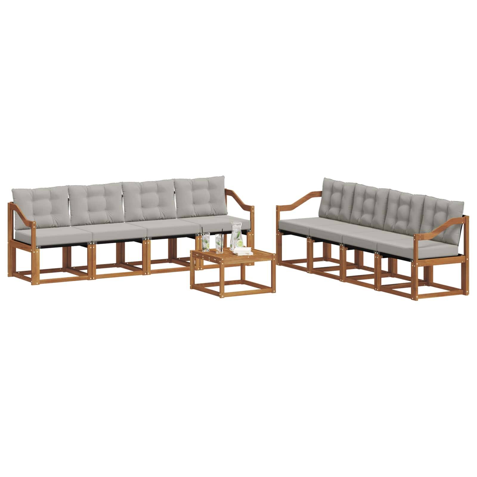 vidaXL Outdoor-Sofagarnitur mit Kissen 9 pcs Natürlich und Hellgrau