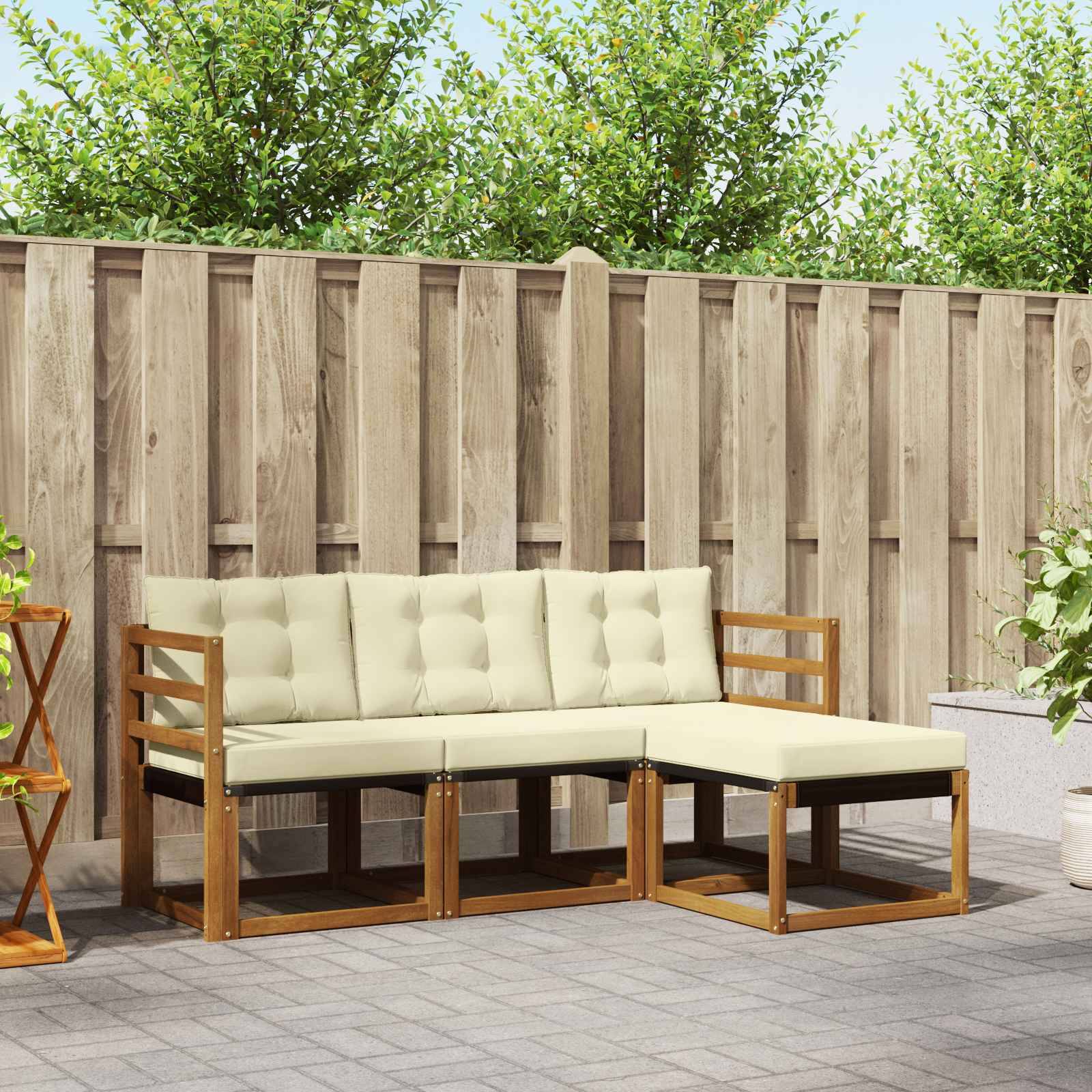 vidaXL Outdoor-Sofagarnitur mit Kissen 4 pcs Natur und Creme