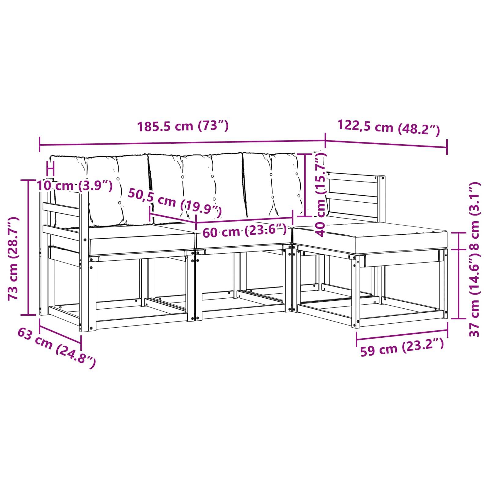 vidaXL Outdoor-Sofagarnitur mit Kissen 4 pcs Natur und Creme