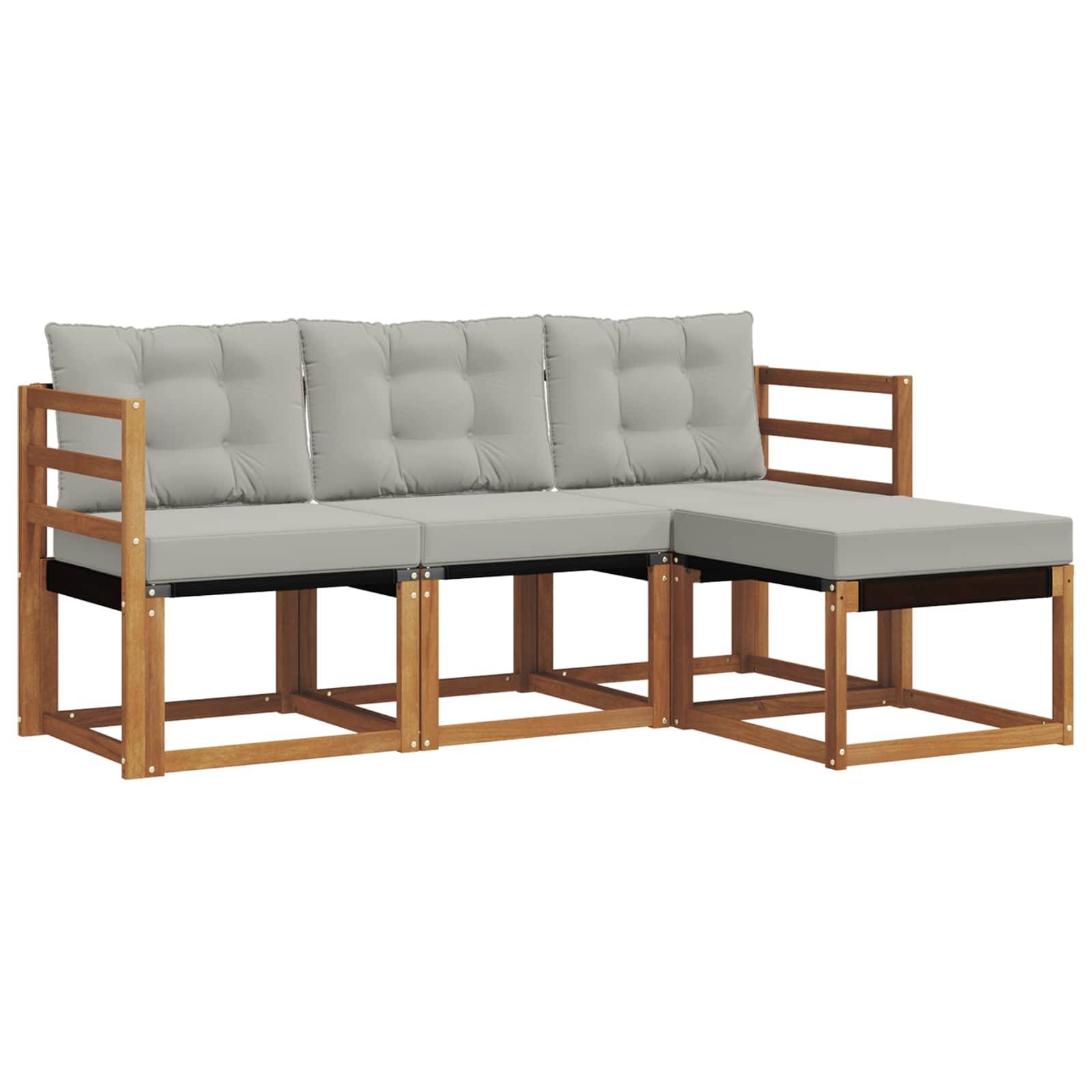 vidaXL Outdoor-Sofagarnitur mit Kissen 4 pcs Natürlich und Hellgrau