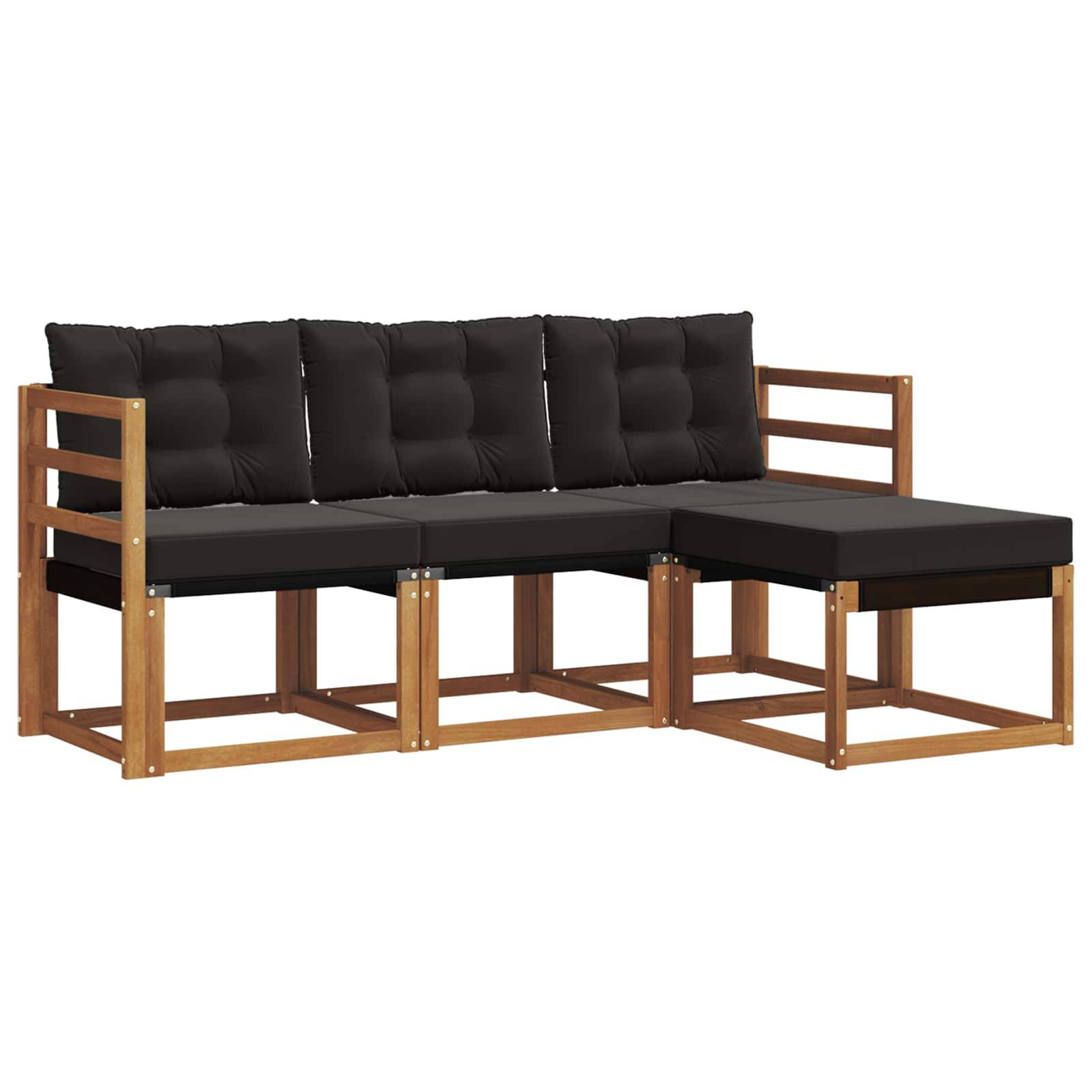 vidaXL Outdoor-Sofagarnitur mit Kissen 4 pcs Natürlich und Schwarz