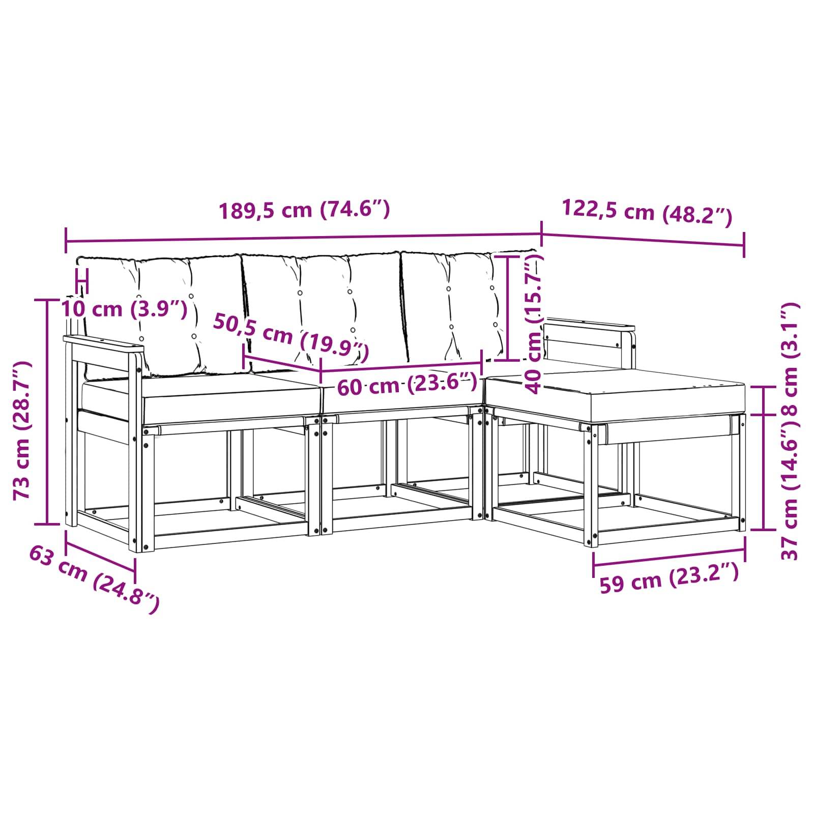 vidaXL Outdoor-Sofagarnitur mit Kissen 4 pcs Natürlich und Hellgrau
