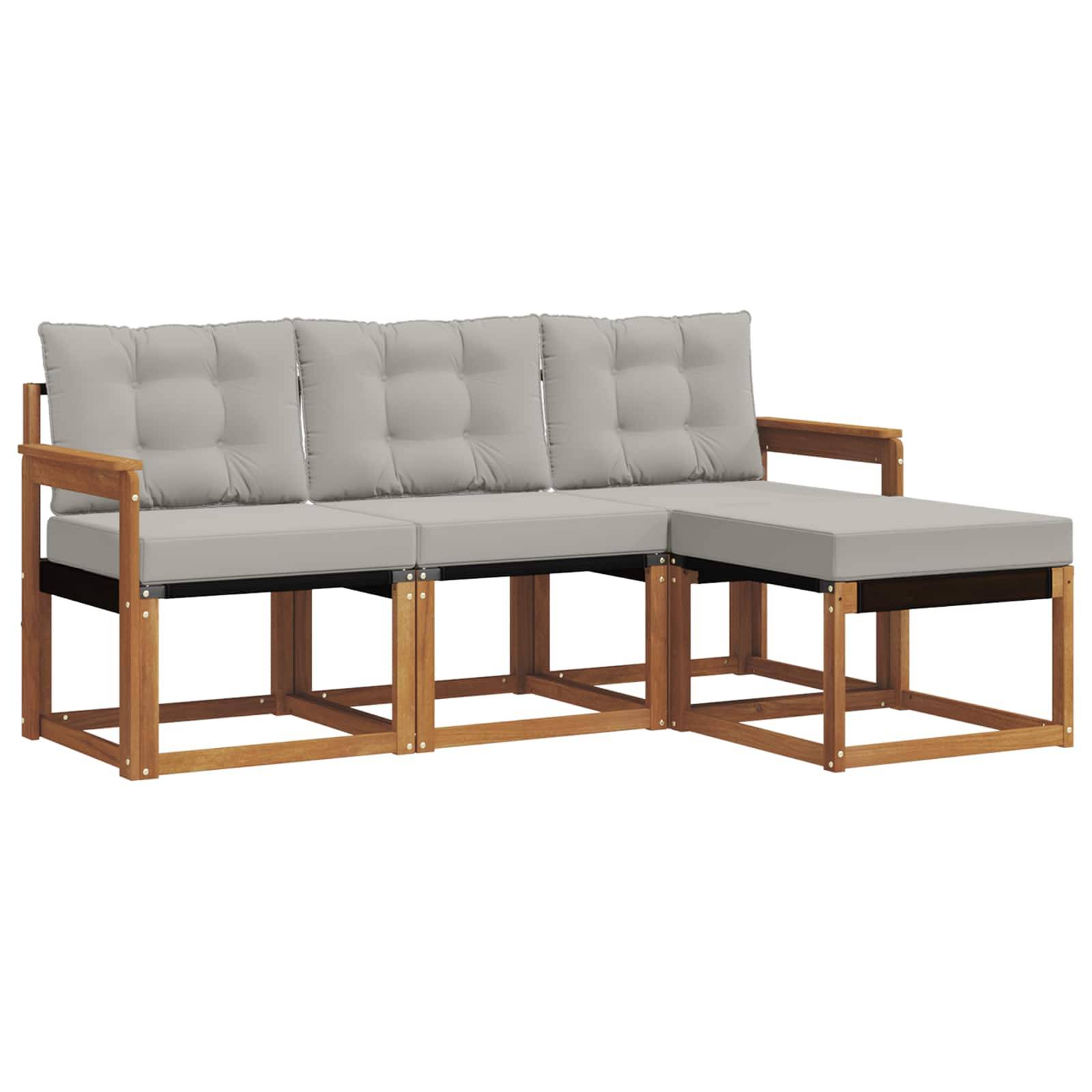 vidaXL Outdoor-Sofagarnitur mit Kissen 4 pcs Natürlich und Hellgrau