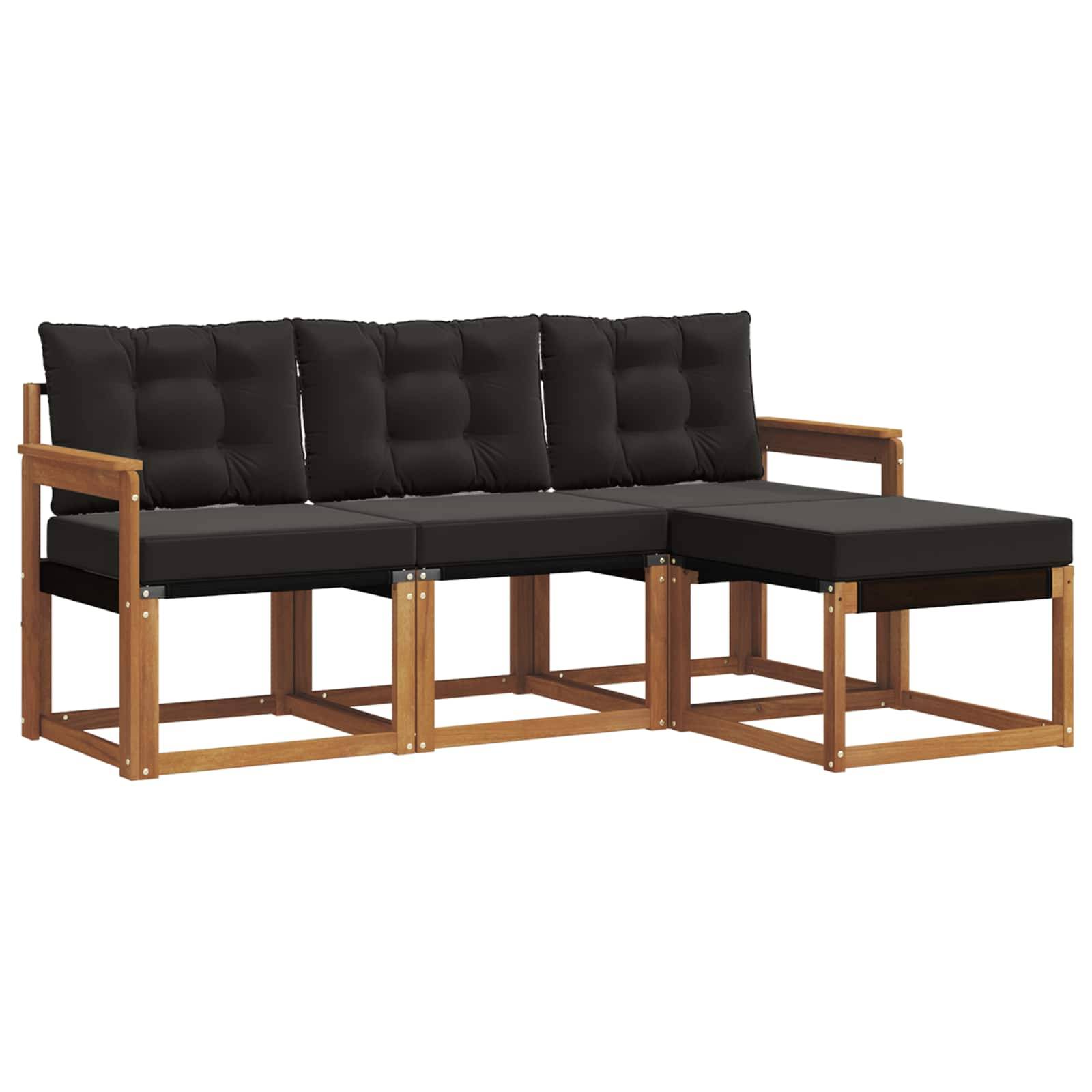 vidaXL Outdoor-Sofagarnitur mit Kissen 4 pcs Natürlich und Schwarz