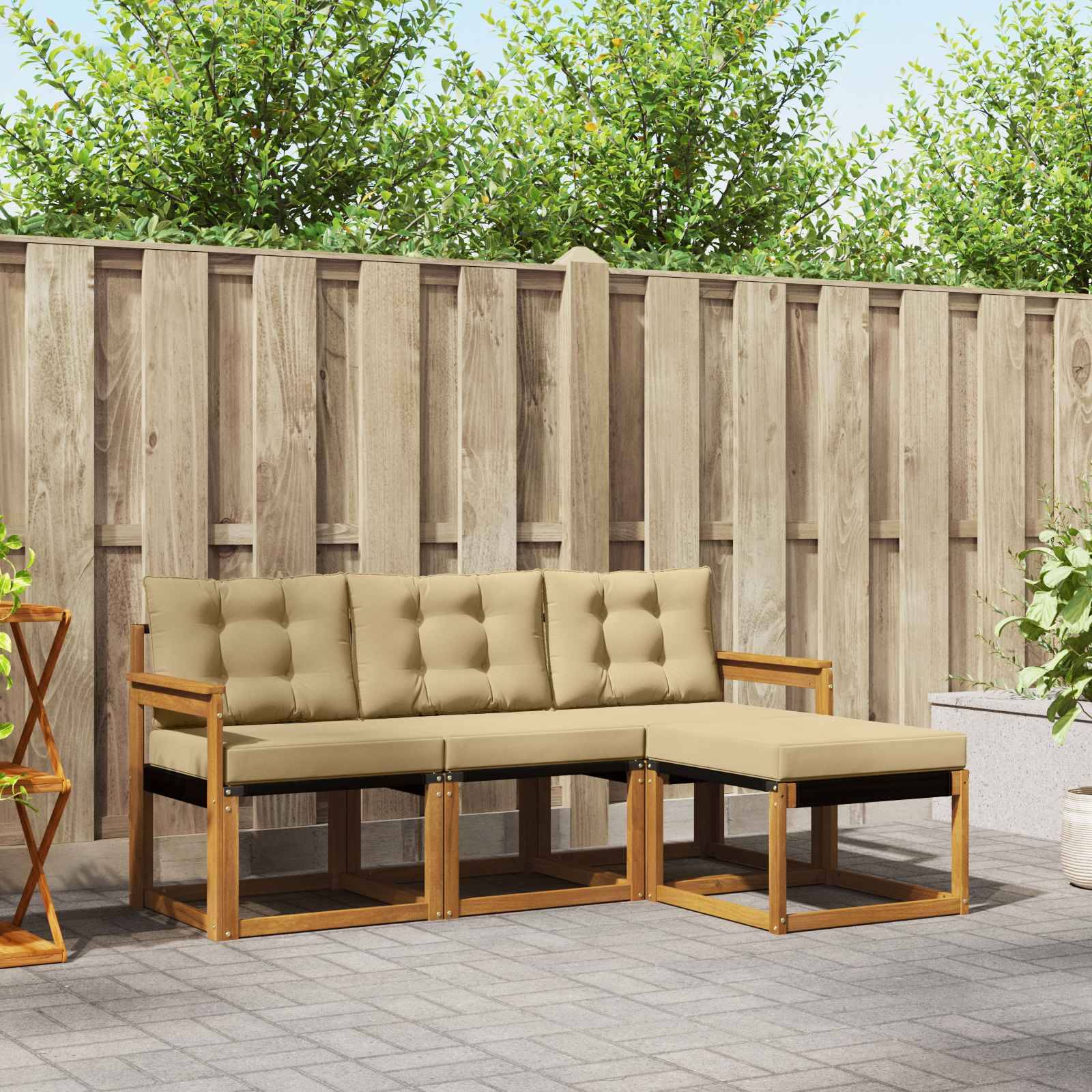 vidaXL Outdoor-Sofagarnitur mit Kissen 4 pcs Natur und Beige