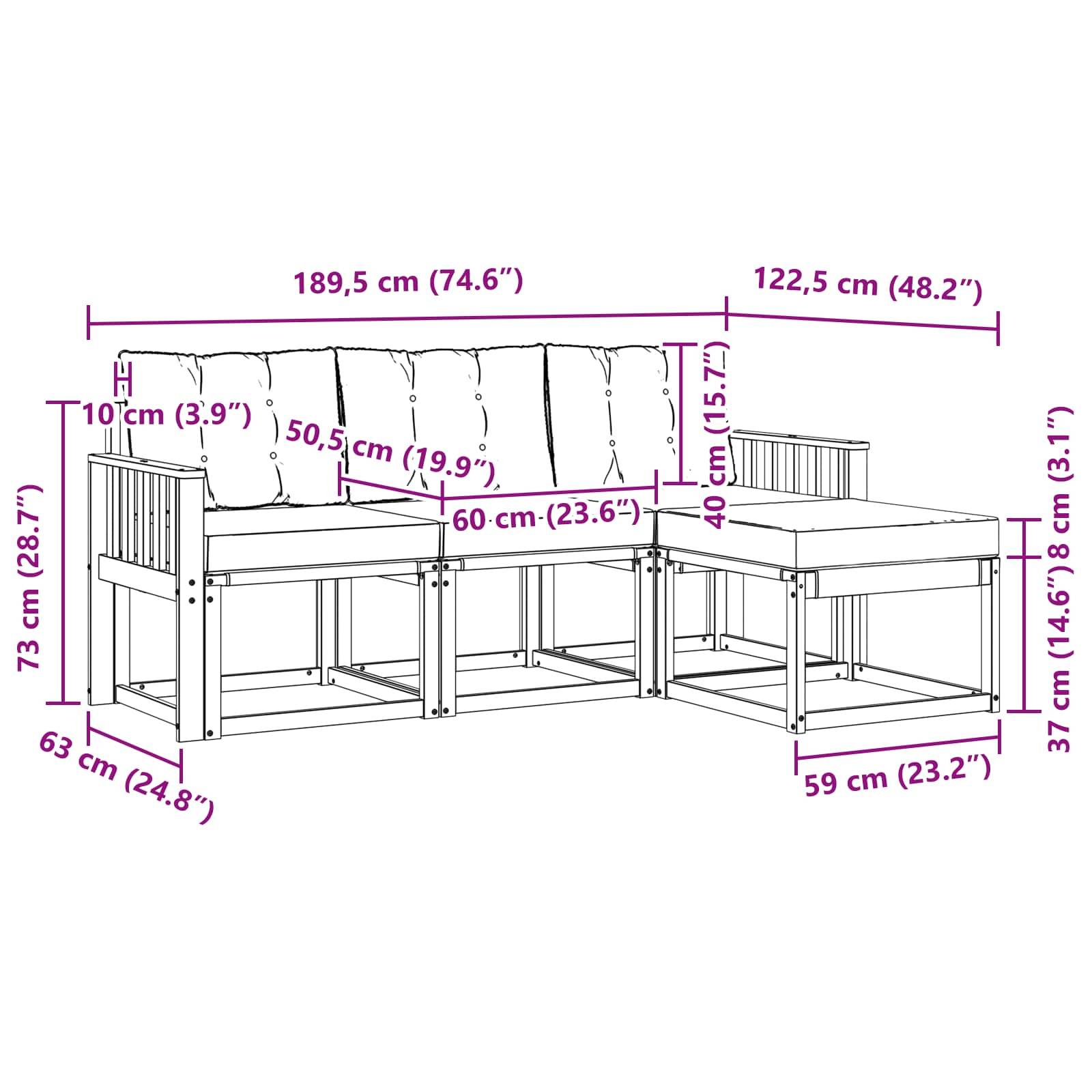 vidaXL Outdoor-Sofagarnitur mit Kissen 4 pcs Weiß und Hellgrau